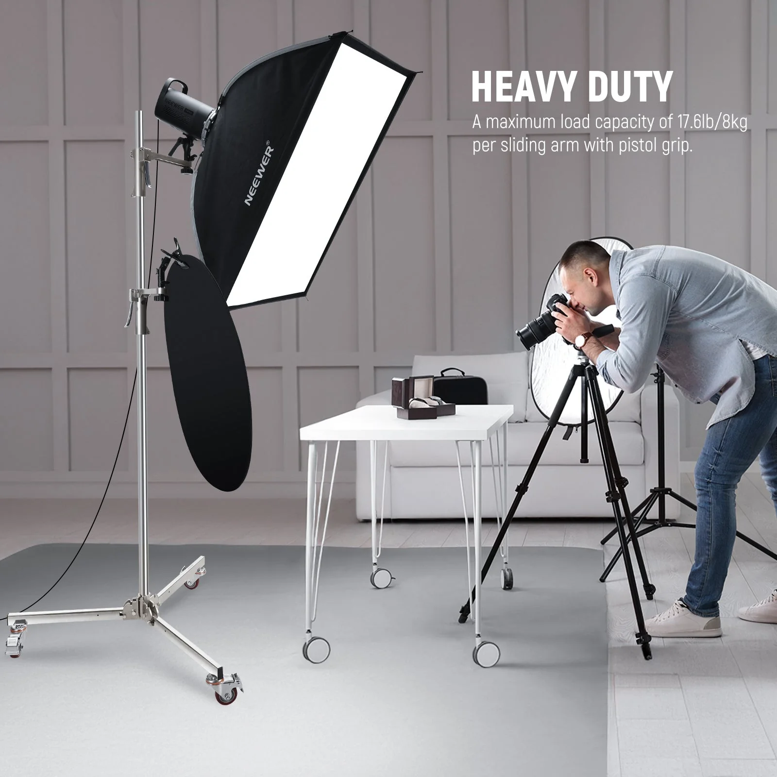 NEEWER ST198SS 6.5ft/198cm Stainless Steel Wheeled Stand - Image 4