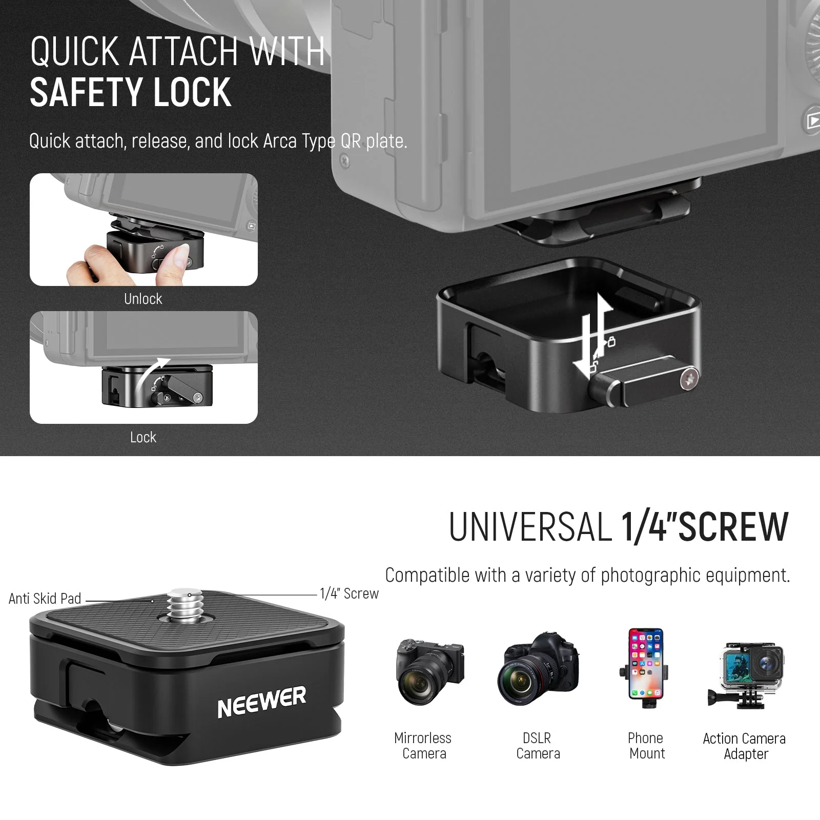 NEEWER ST200 Overhead Camera Stand with Arca Type QR Plate - Image 3