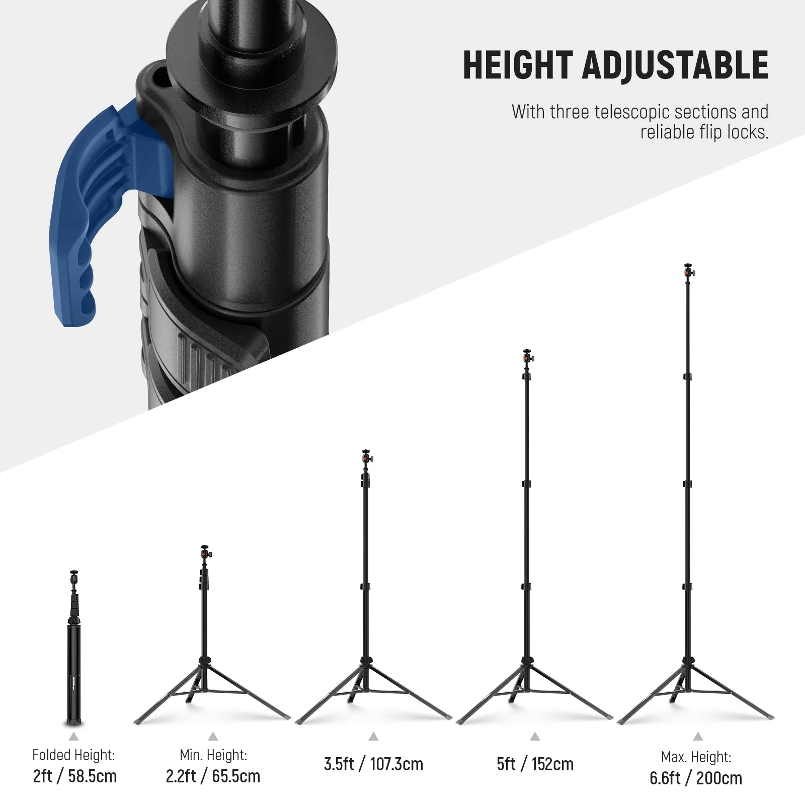 NEEWER ST200B 200cm Aluminum Photography Light Stand with Ball Head - Image 2