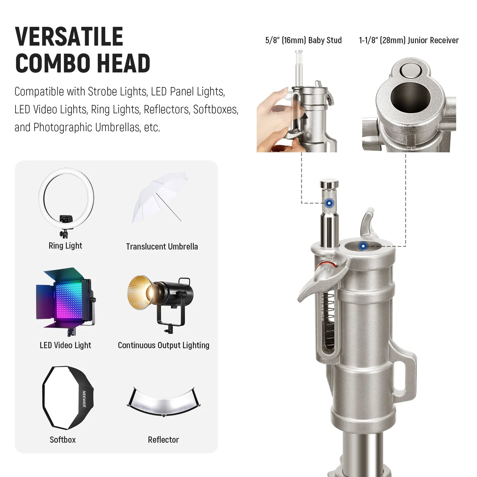 NEEWER ST240SS 240cm Heavy Duty Stainless Steel Wheeled Light Stand - Image 3