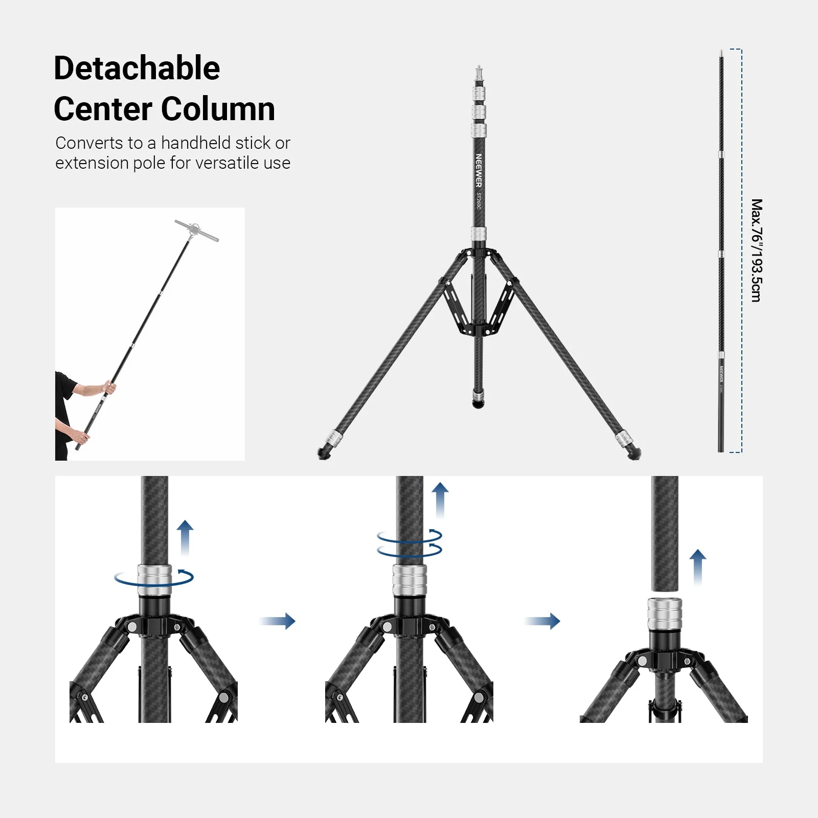 NEEWER ST260C 260cm Carbon Fiber Light Stand - Image 4