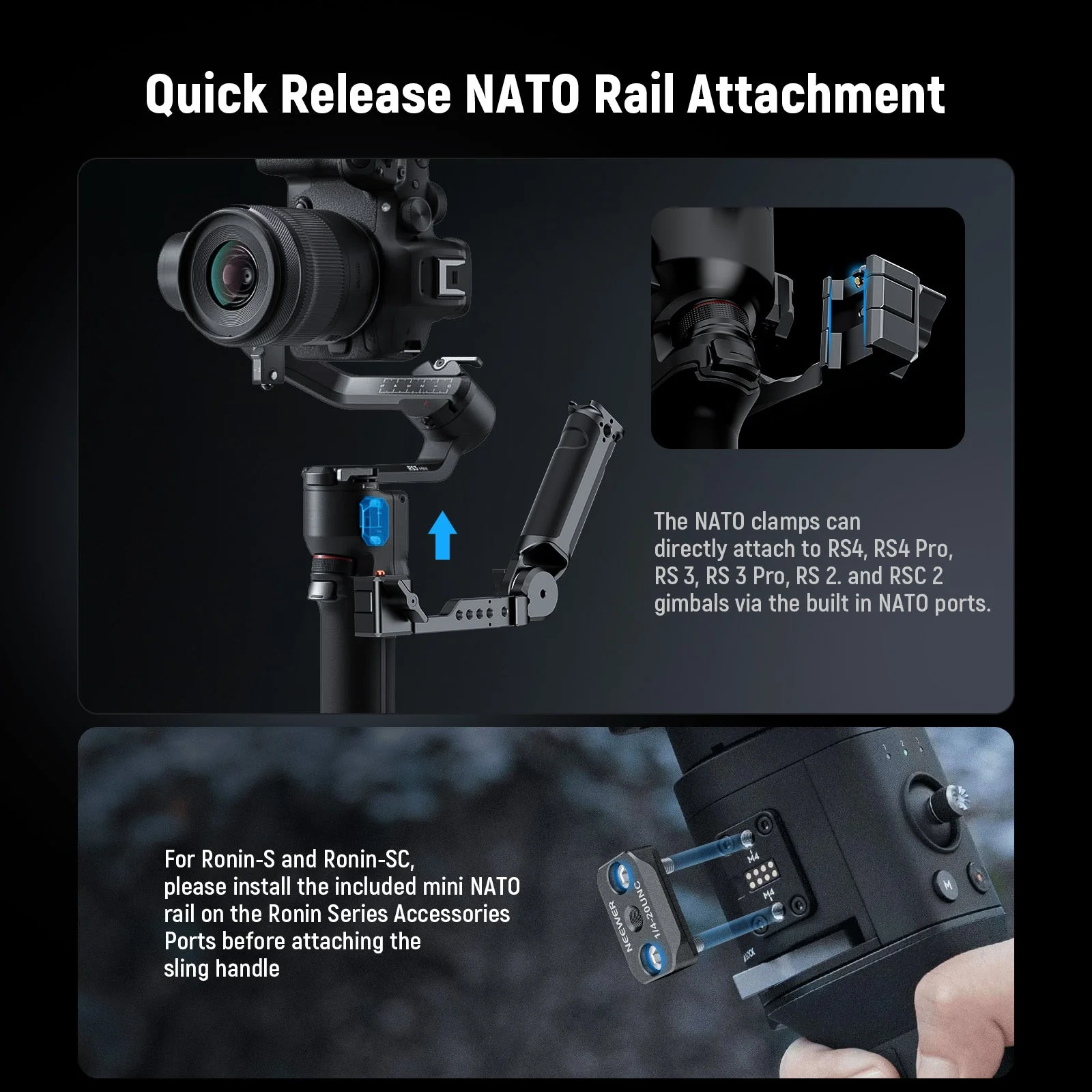 NEEWER ST49 Gimbal Sling Handle Grip with NATO Rails For DJI - Image 3