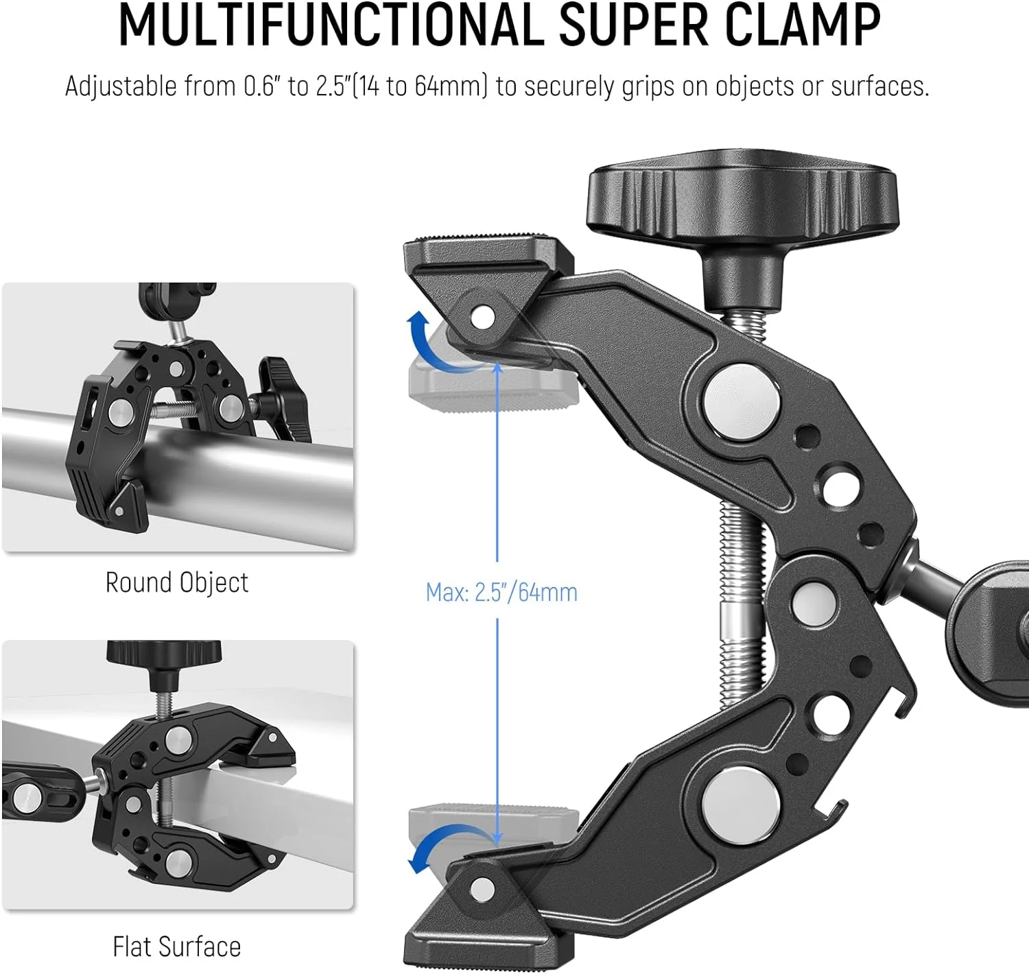 NEEWER ST83 Super Clamp with 3" Dual Ballhead Magic Arm - Image 3