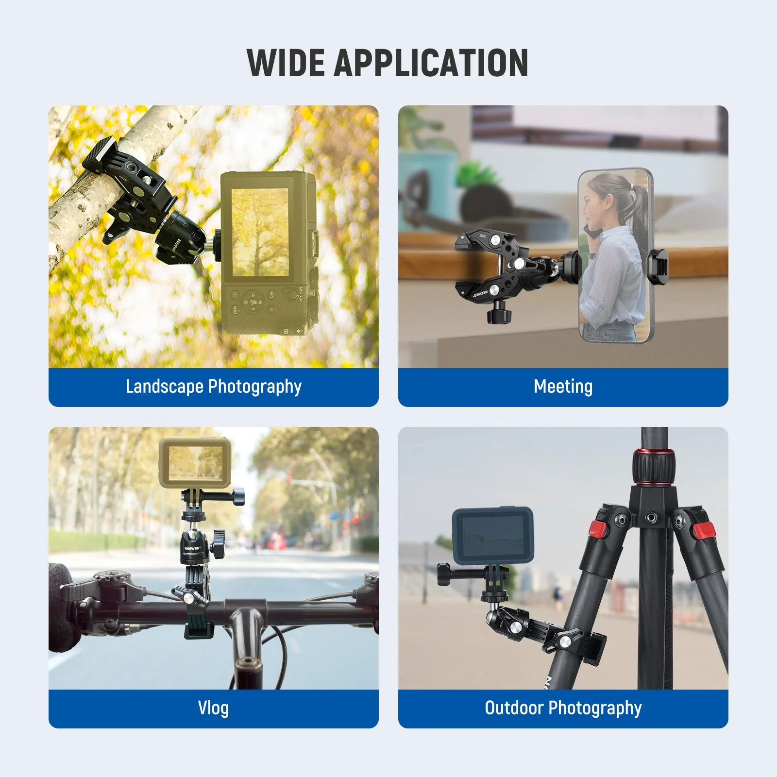 NEEWER ST87 3" Super Clamp with Phone Holder & Action Camera Adapter - Image 8