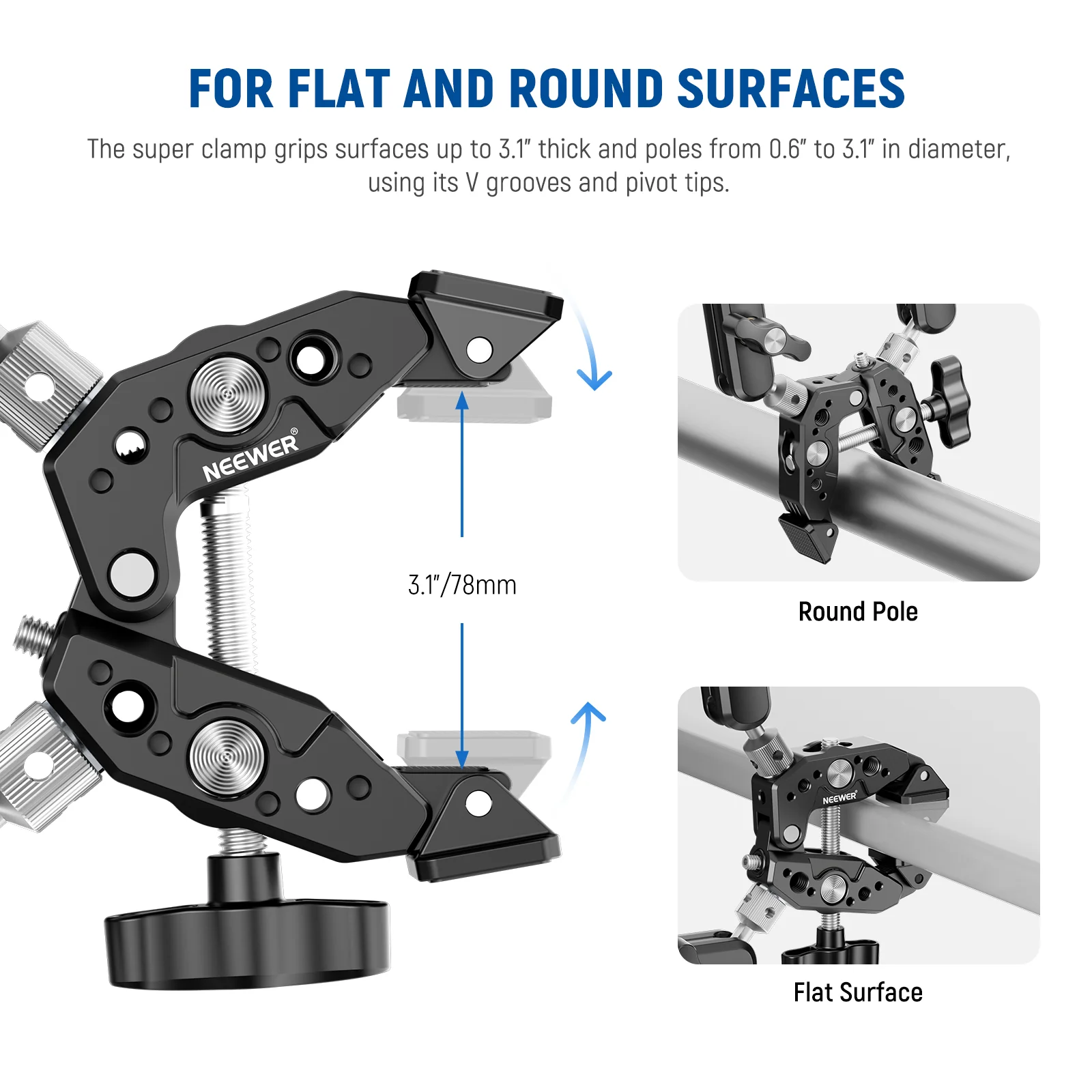 NEEWER Heavy Duty Super Clamp with Two 360° Dual Ball Head Magic Arms - Image 4