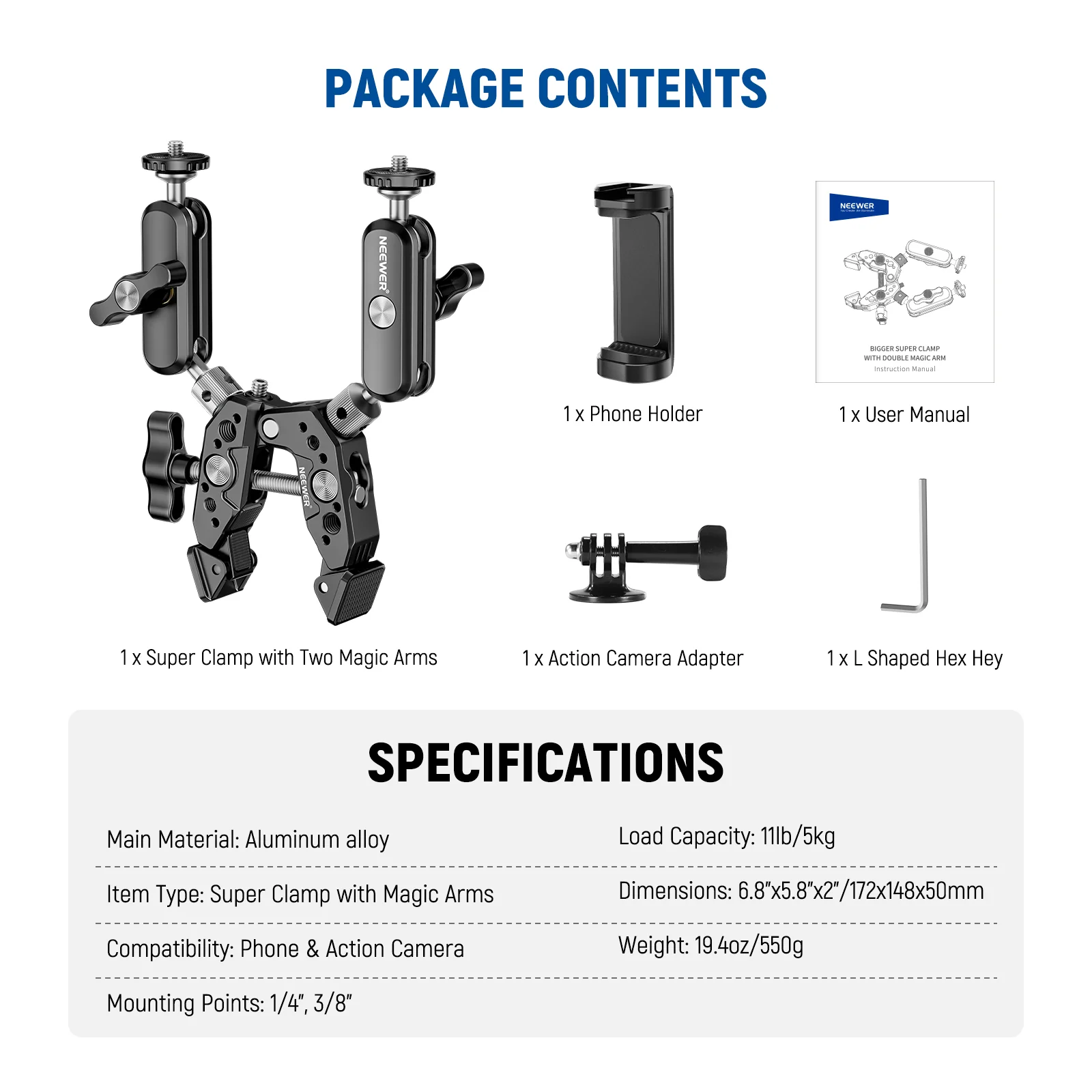 NEEWER Heavy Duty Super Clamp with Two 360° Dual Ball Head Magic Arms - Image 9