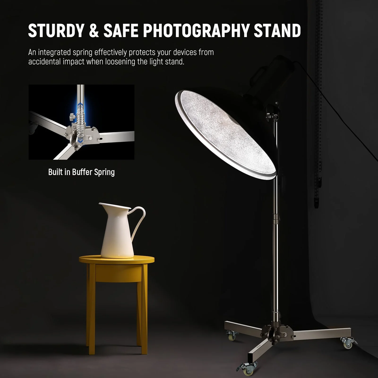 NEEWER ST98SS Stainless Steel Heavy Duty Wheeled Light Stand - Image 4