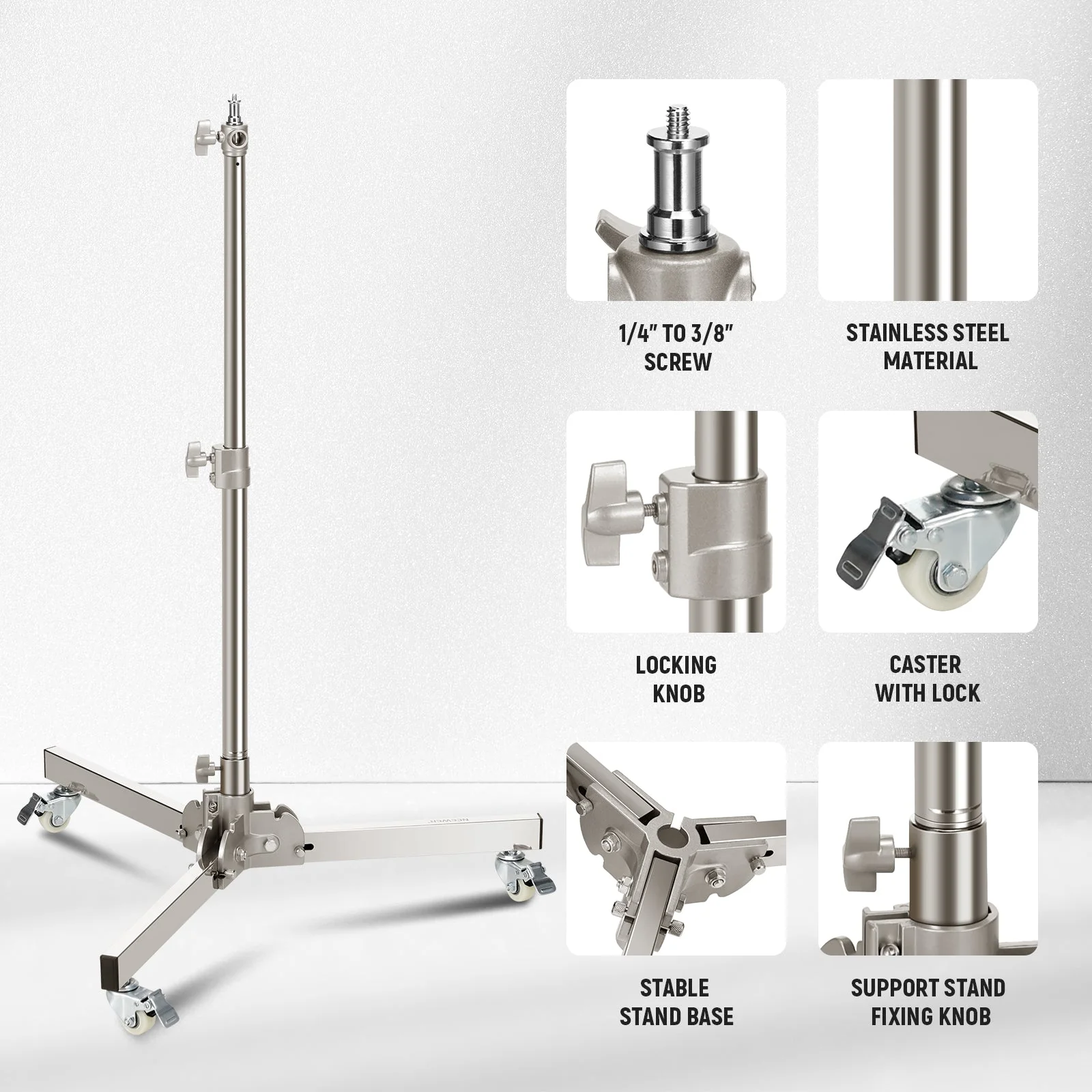NEEWER ST98SS Stainless Steel Heavy Duty Wheeled Light Stand - Image 5