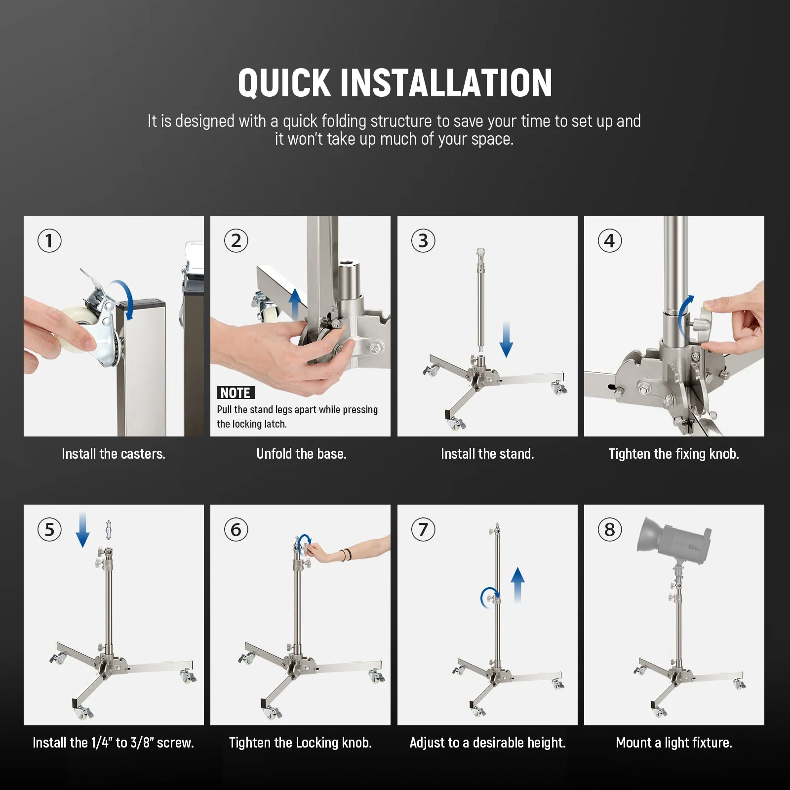 NEEWER ST98SS Stainless Steel Heavy Duty Wheeled Light Stand - Image 6