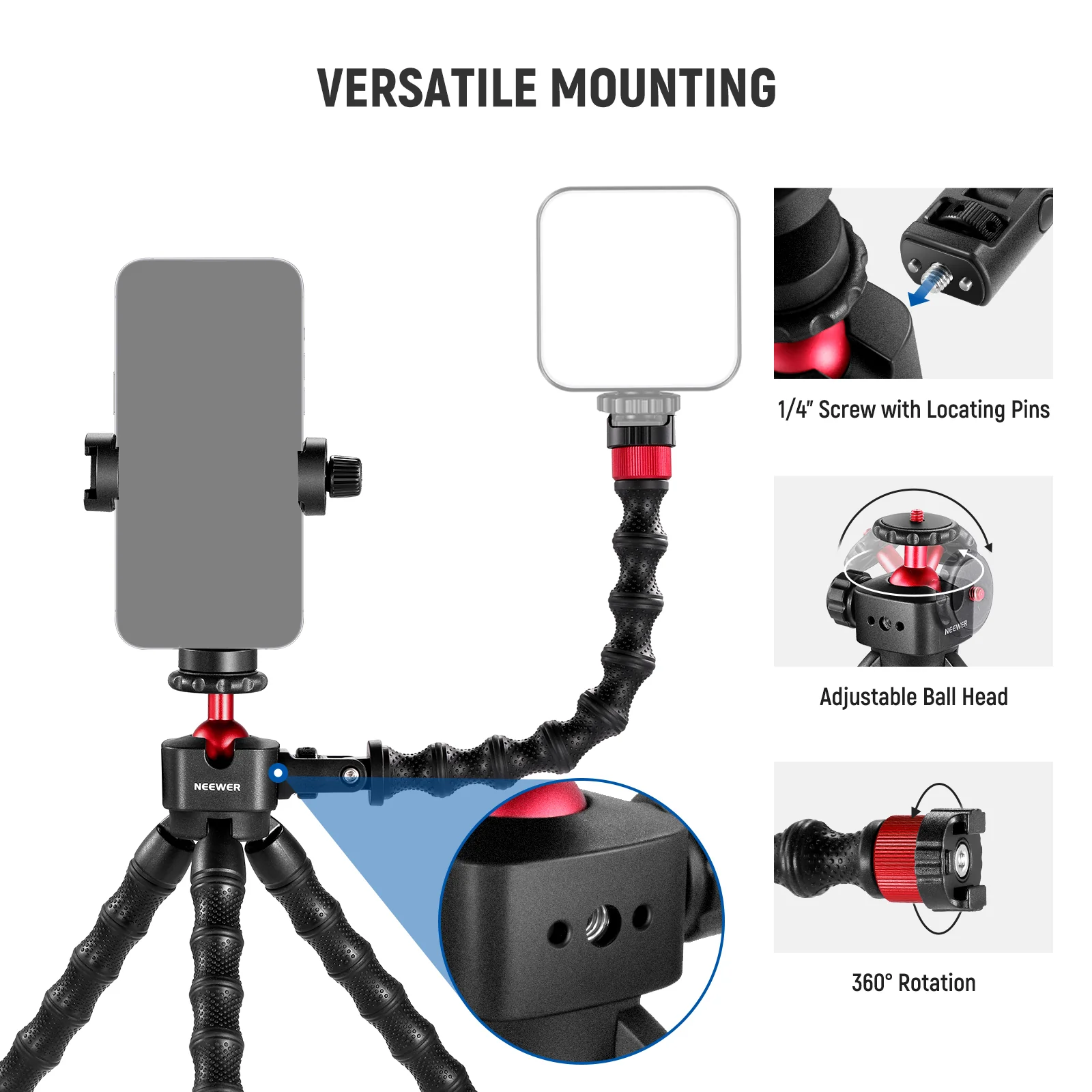 NEEWER T91 Flexible Tripod with Two Magic Arms - Image 3