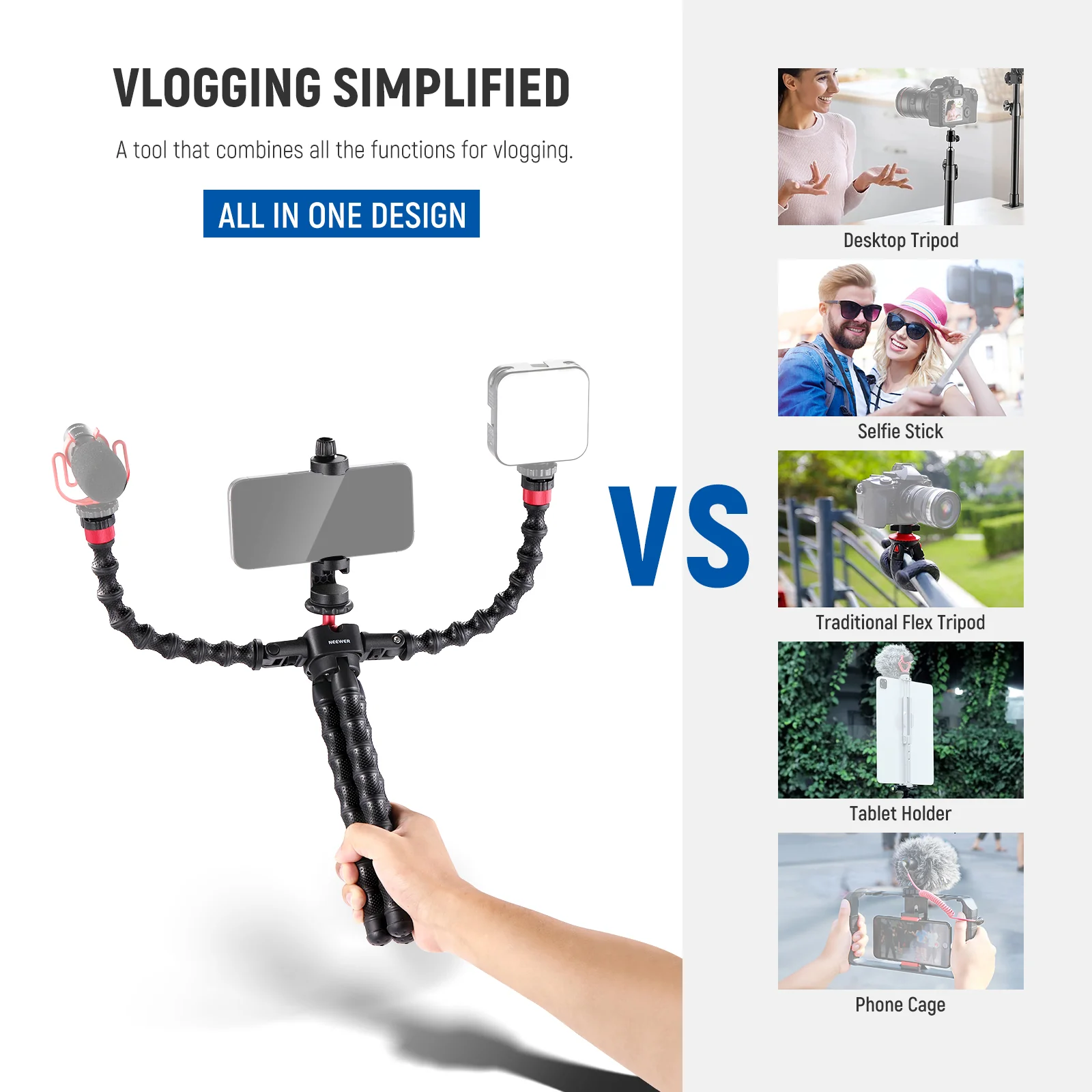 NEEWER T91 Flexible Tripod with Two Magic Arms - Image 7