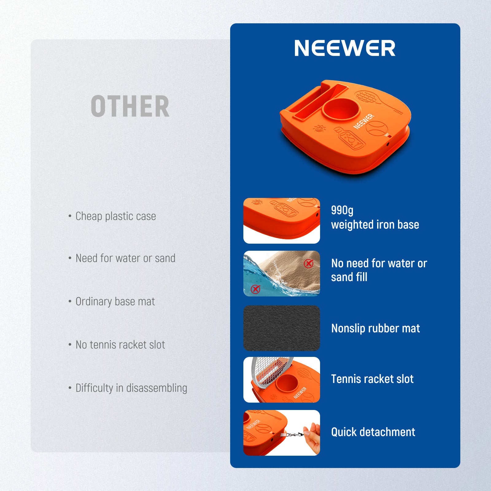 NEEWER TB01T Portable Solo Tennis Trainer Rebound Ball Set - Image 3