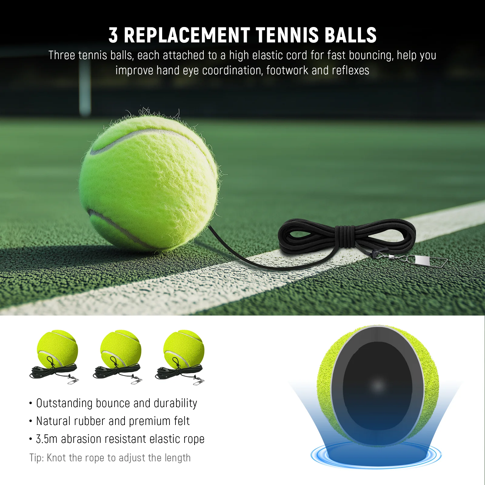 NEEWER TB01T Portable Solo Tennis Trainer Rebound Ball Set - Image 4