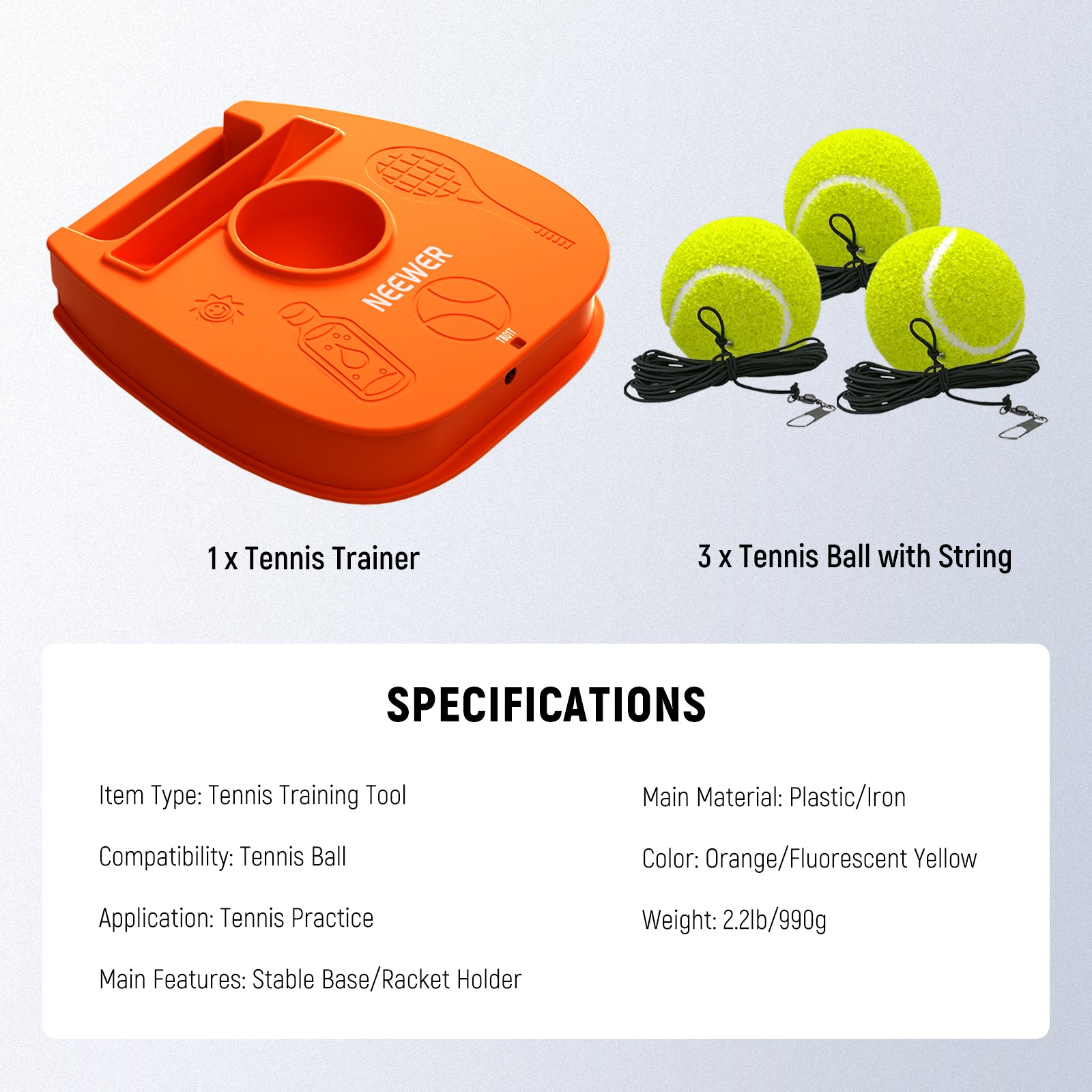 NEEWER TB01T Portable Solo Tennis Trainer Rebound Ball Set - Image 8