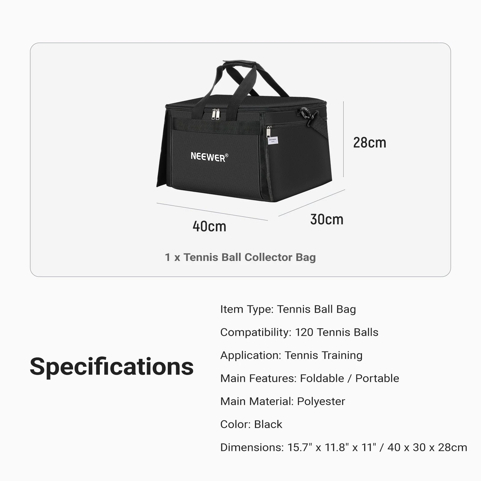NEEWER TB03B Tennis Ball Collector Carry Bag - Image 9