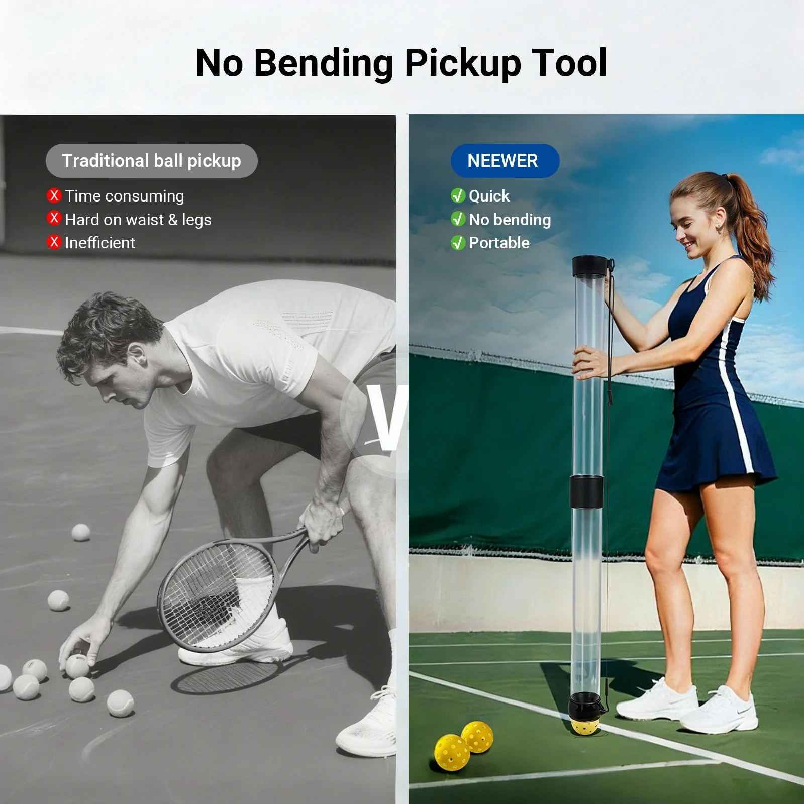 NEEWER TB03Z Ball Retriever Tube Hopper for Tennis Balls & Pickleballs - Image 3