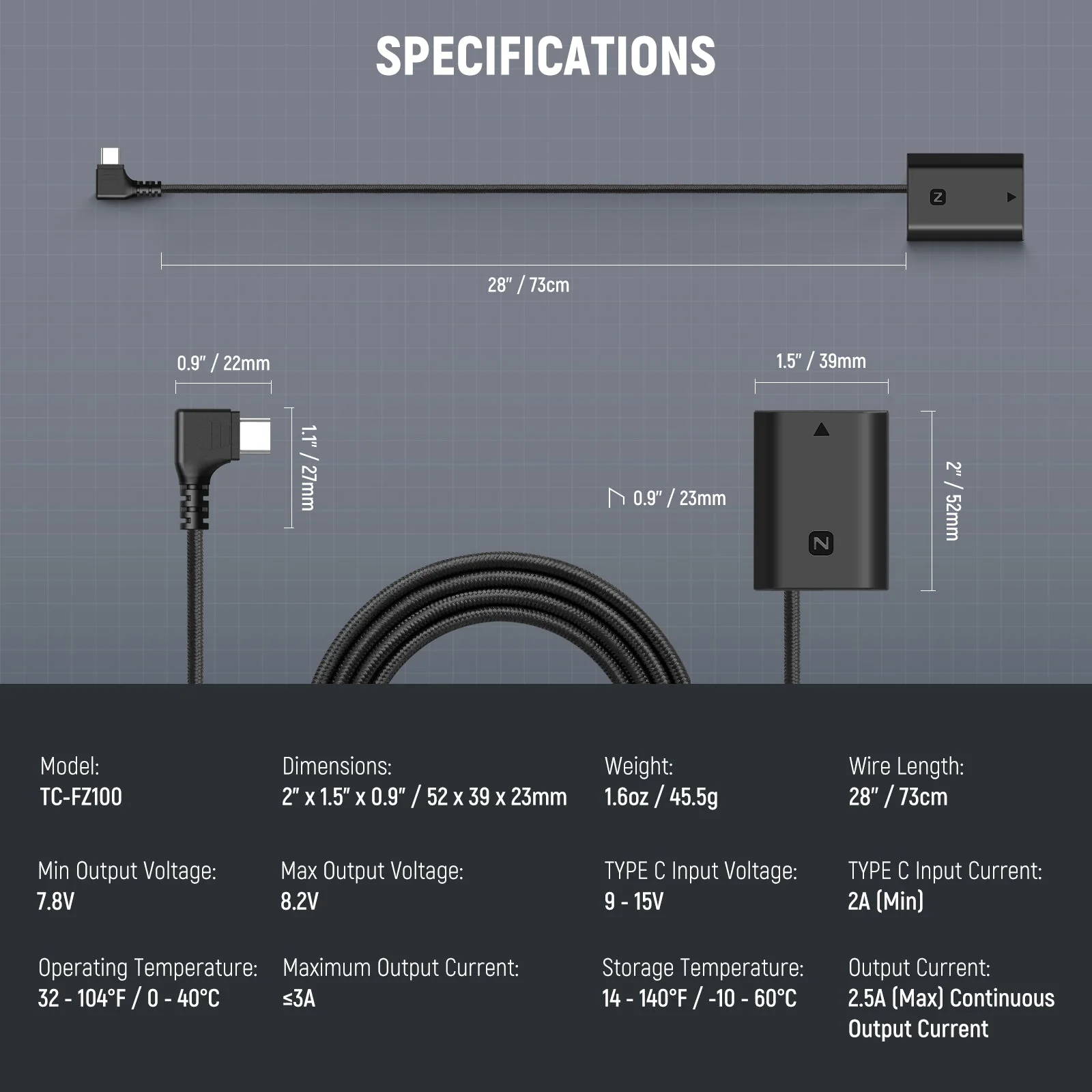 NEEWER TC-FZ100 USB C to NP-FZ100 Dummy Battery 8.2V Output for Portable Charger - Image 9