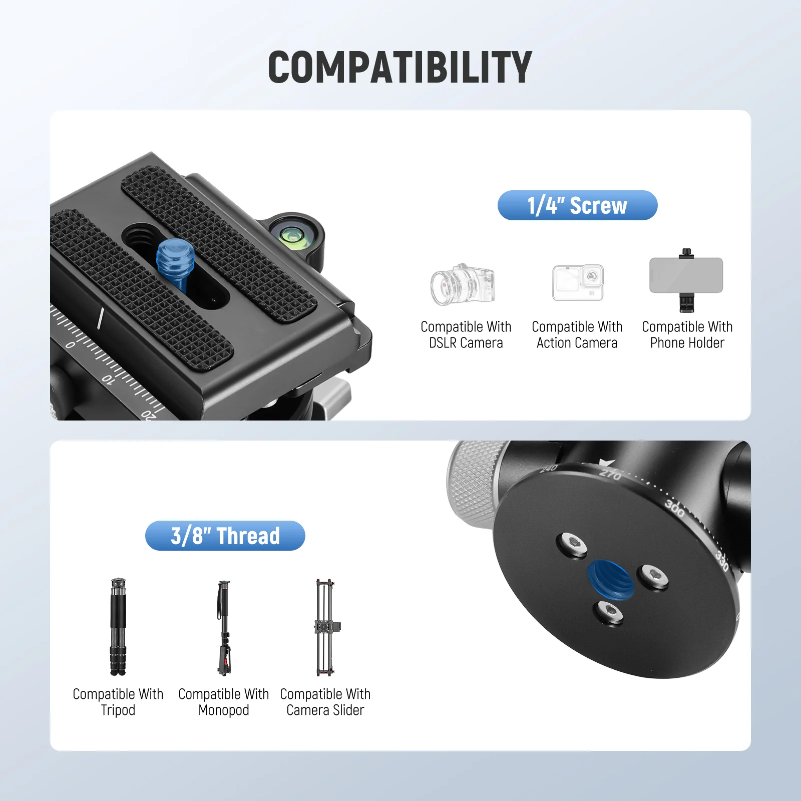NEEWER TH03 Video Camera Tripod Pan Tilt Head - Image 6
