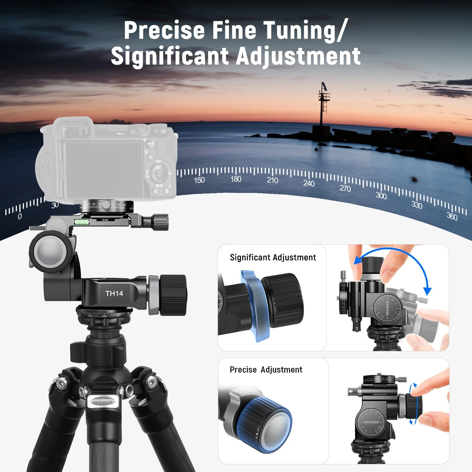 NEEWER TH14 2 Way Geared Tripod Head with QR Plate - Image 3
