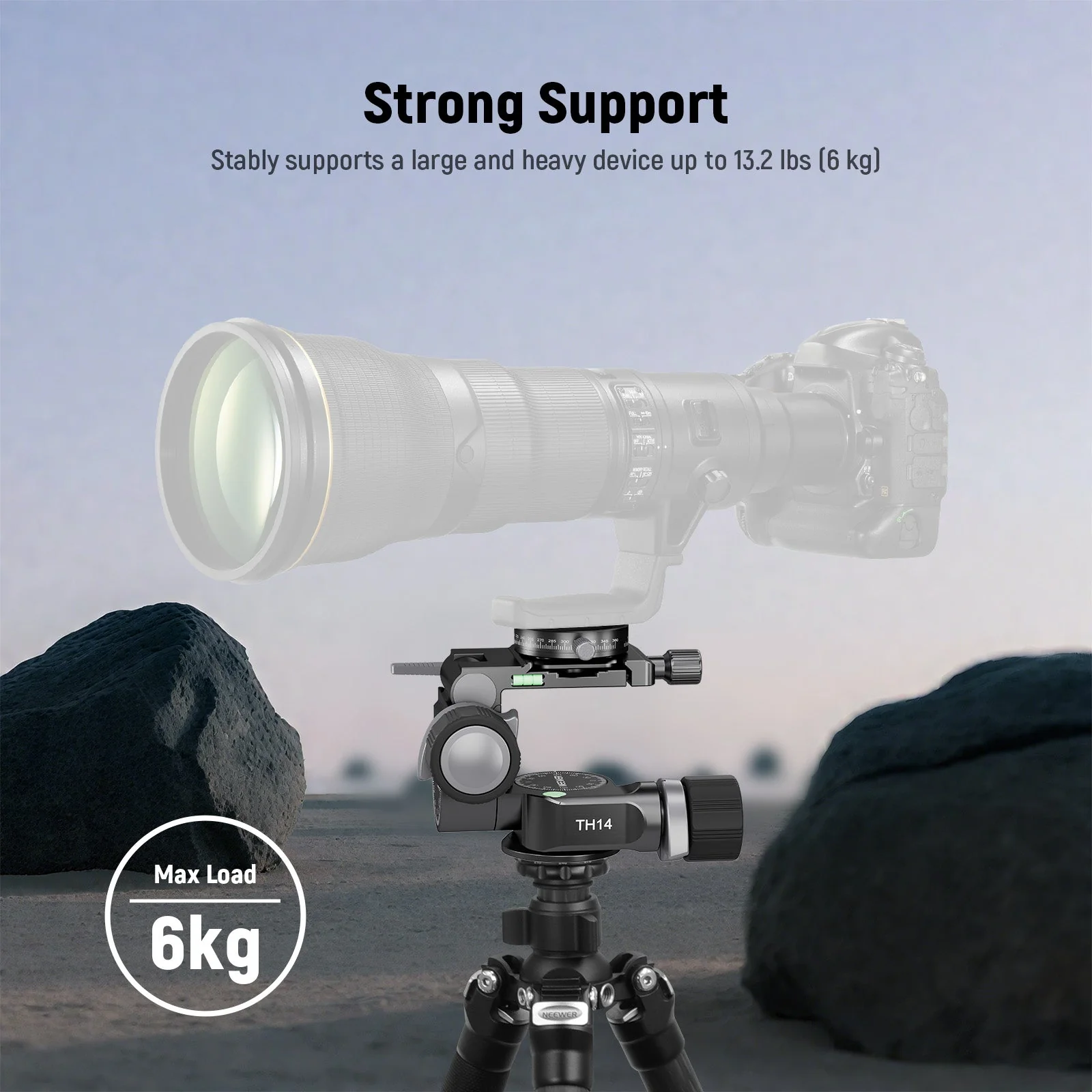 NEEWER TH14 2 Way Geared Tripod Head with QR Plate - Image 5