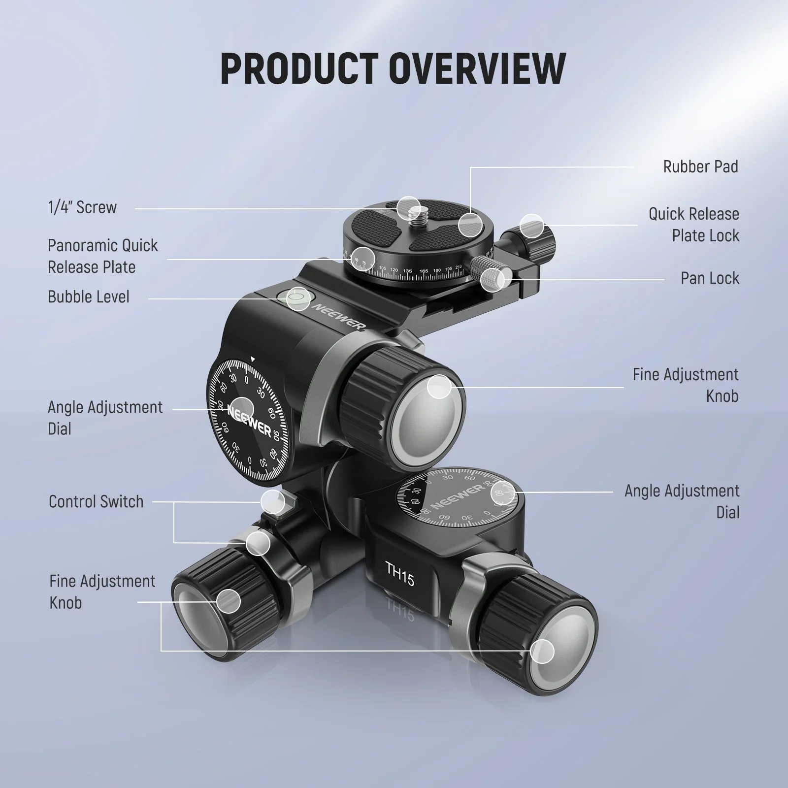 NEEWER TH15/TH16 3-Way Geared Tripod Head - Image 10