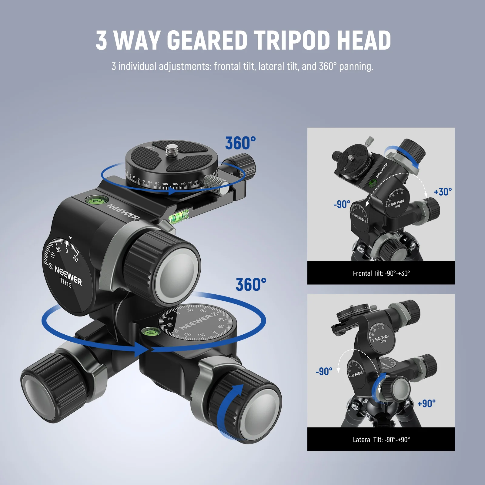 NEEWER TH15/TH16 3-Way Geared Tripod Head - Image 12