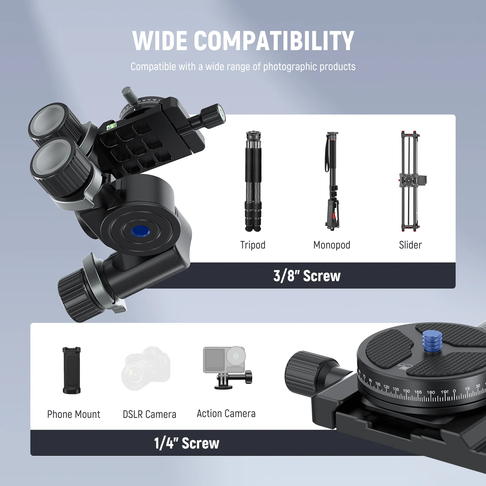 NEEWER TH15/TH16 3-Way Geared Tripod Head - Image 14