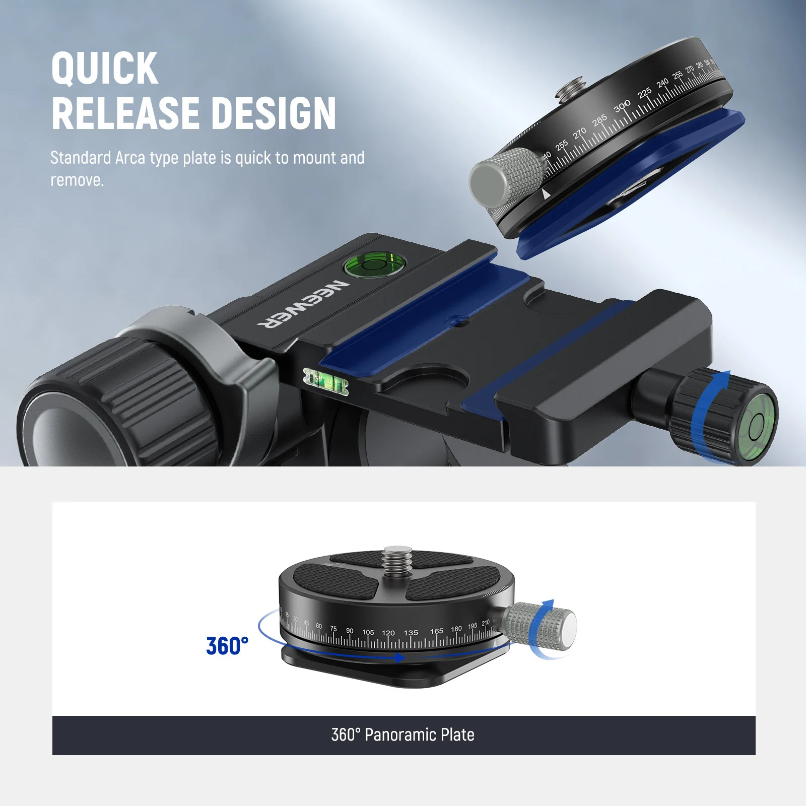 NEEWER TH15/TH16 3-Way Geared Tripod Head - Image 15