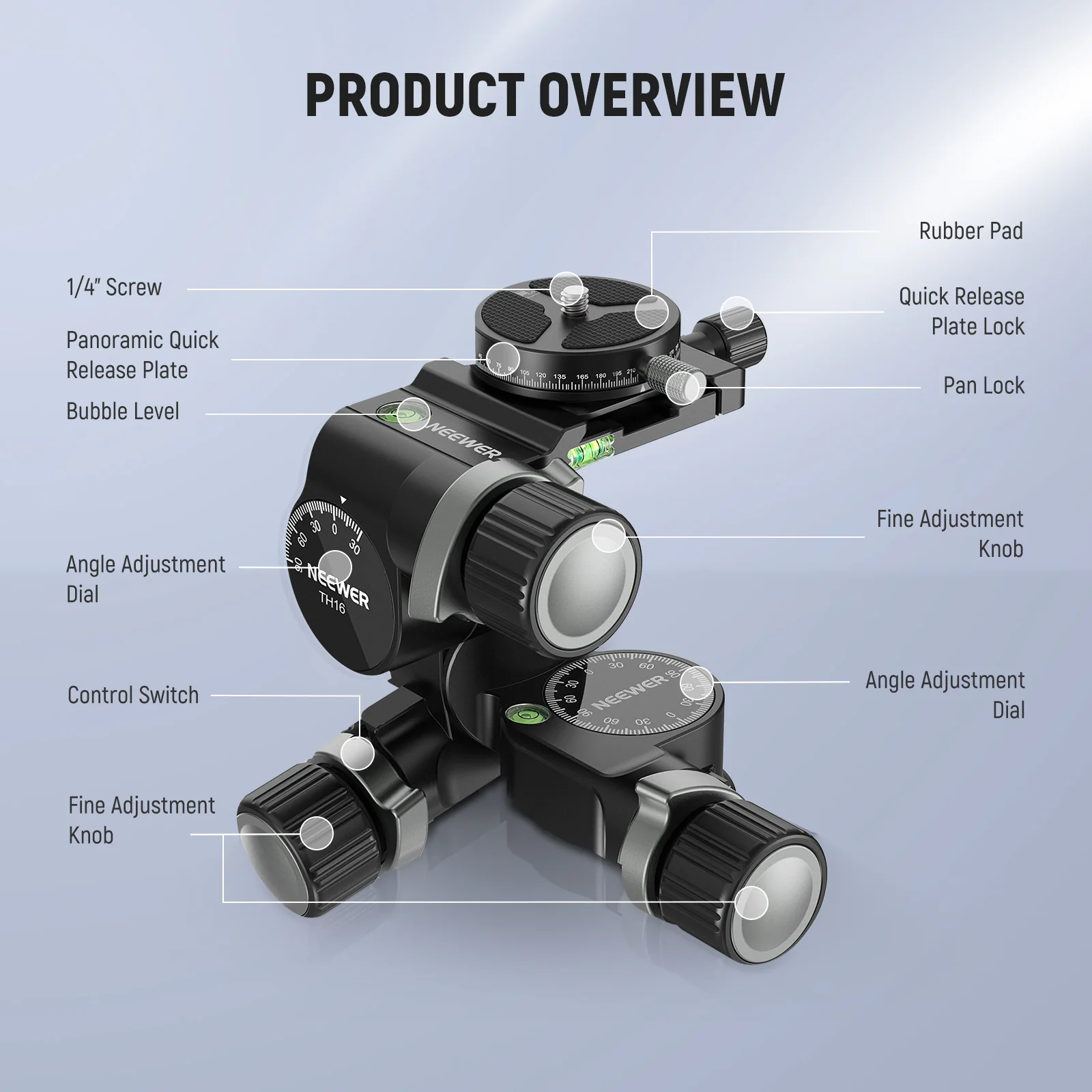 NEEWER TH15/TH16 3-Way Geared Tripod Head - Image 16