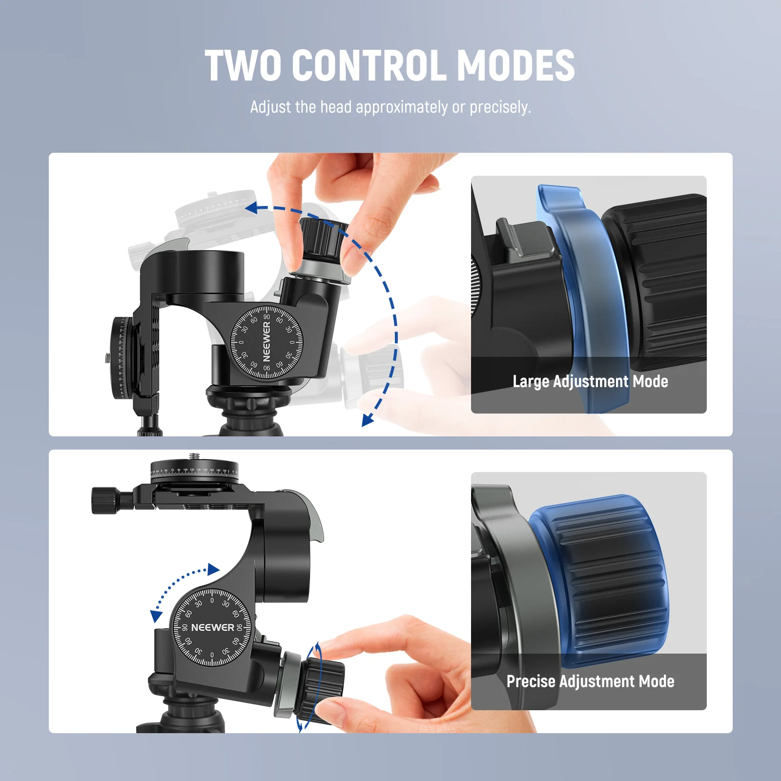 NEEWER TH15/TH16 3-Way Geared Tripod Head - Image 3