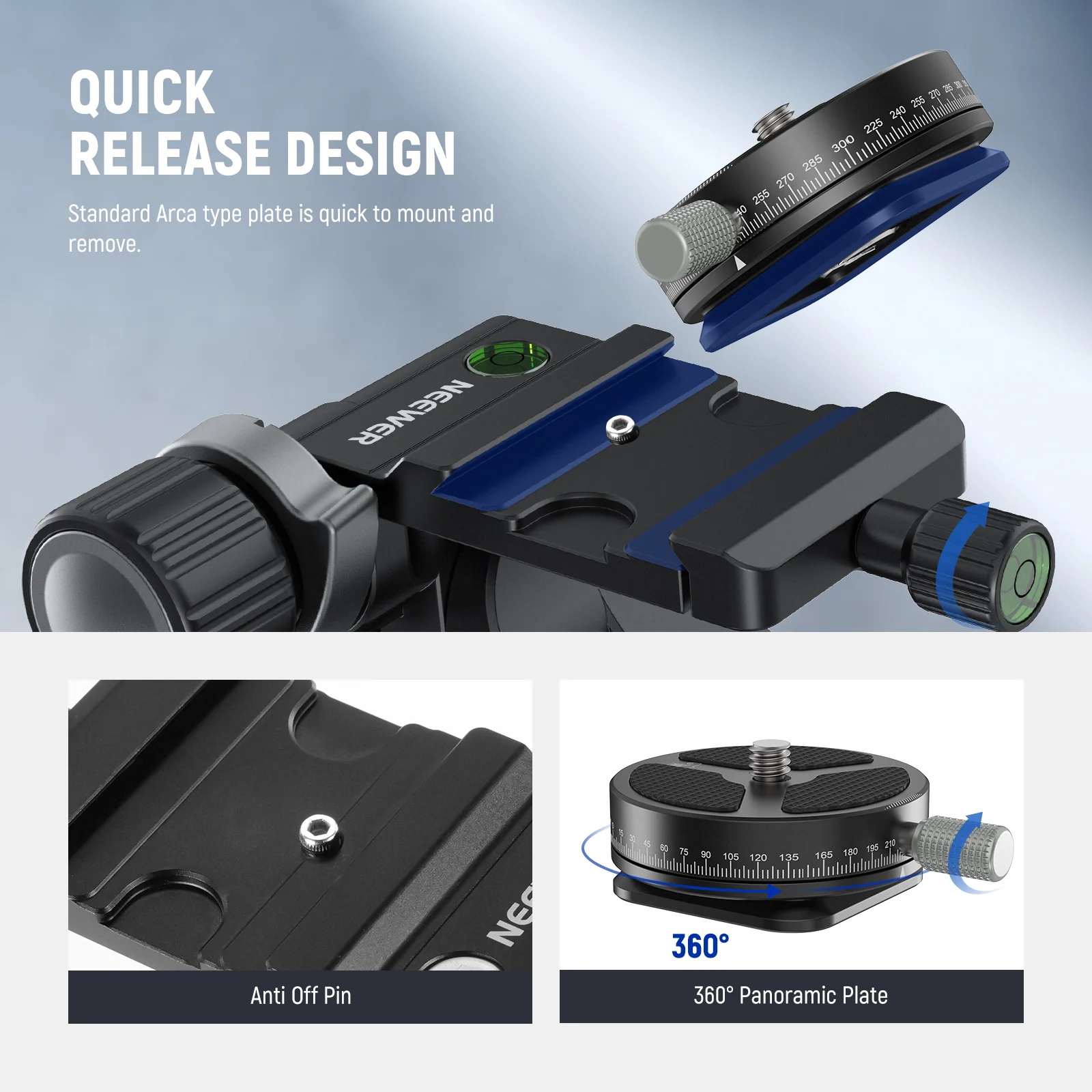 NEEWER TH15/TH16 3-Way Geared Tripod Head - Image 5