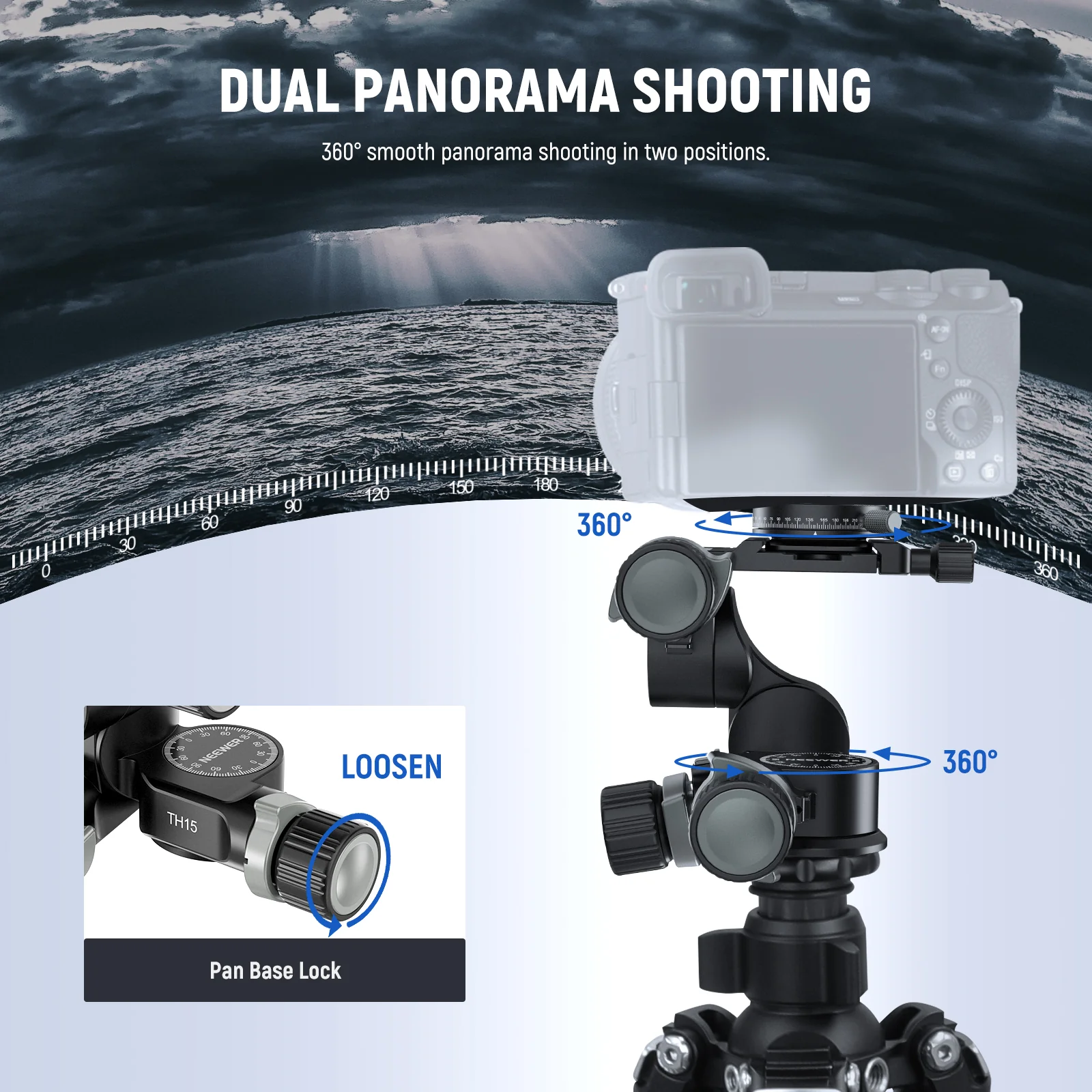 NEEWER TH15/TH16 3-Way Geared Tripod Head - Image 6