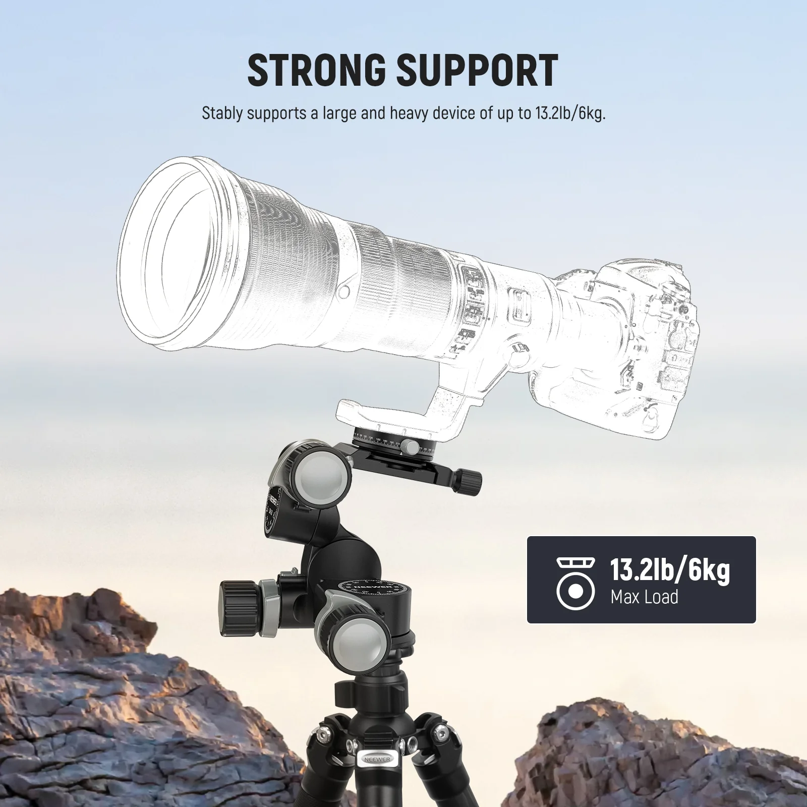 NEEWER TH15/TH16 3-Way Geared Tripod Head - Image 7
