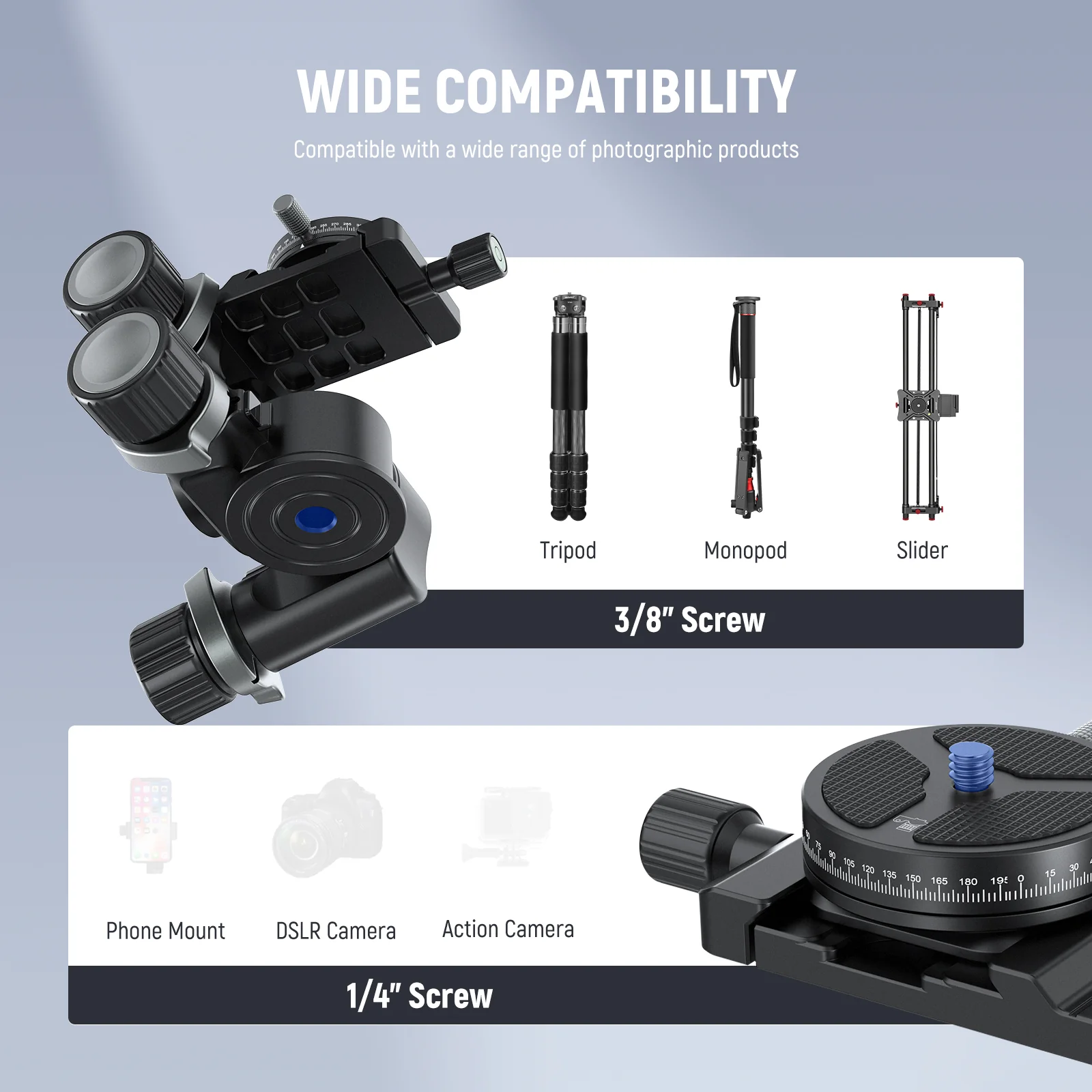 NEEWER TH15/TH16 3-Way Geared Tripod Head - Image 8