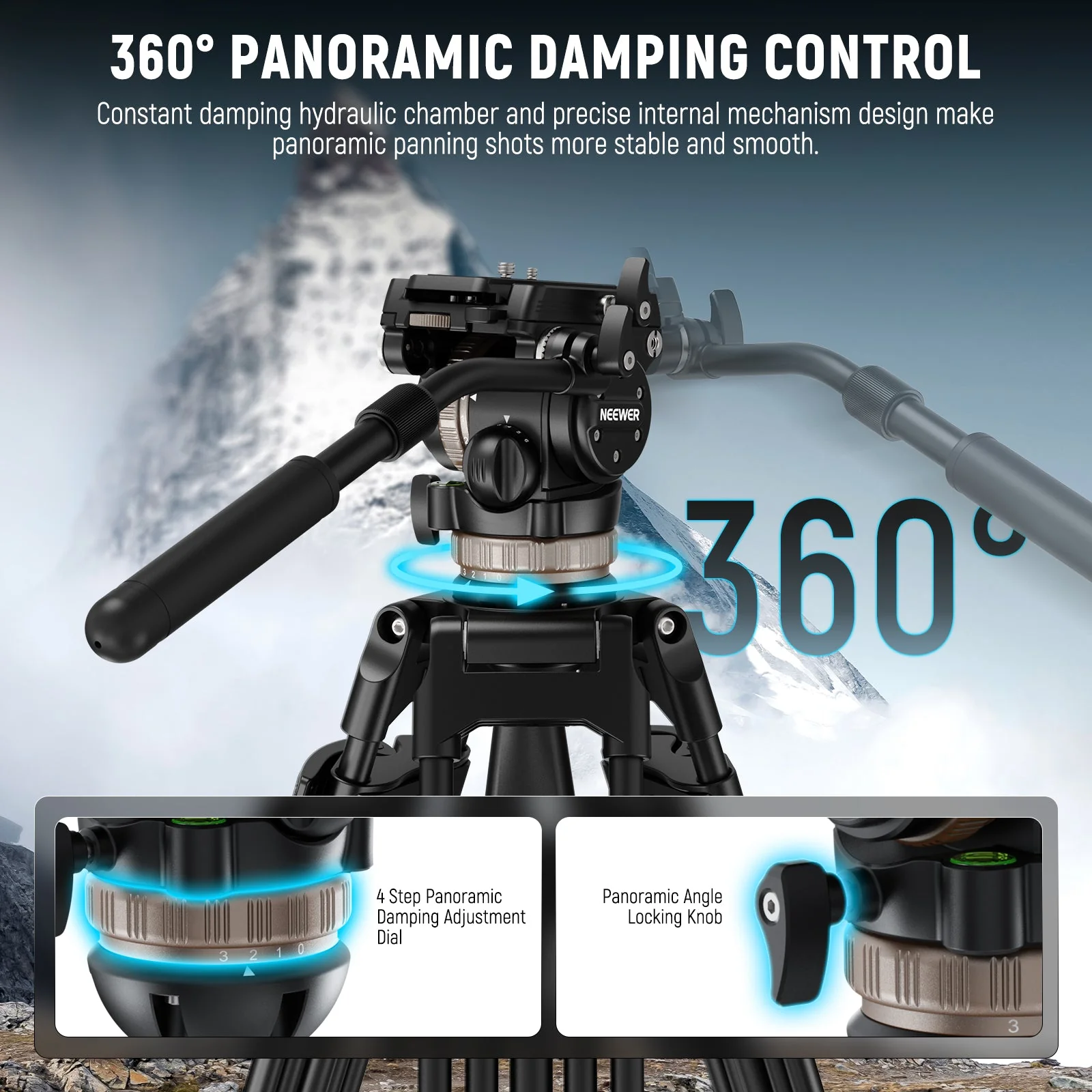NEEWER TH45 Tripod Fluid Head with Adjustable Damping - Image 3