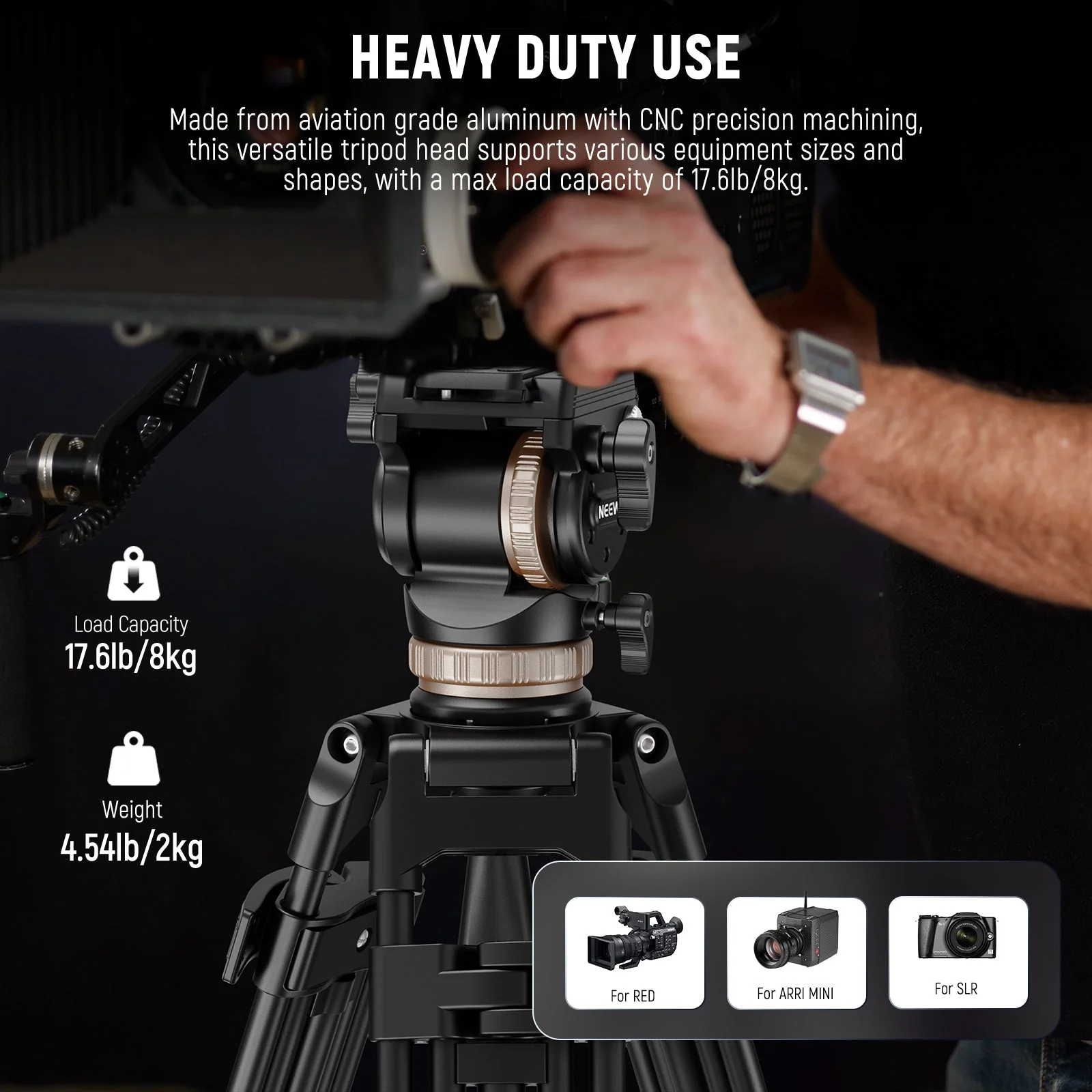NEEWER TH45 Tripod Fluid Head with Adjustable Damping - Image 4