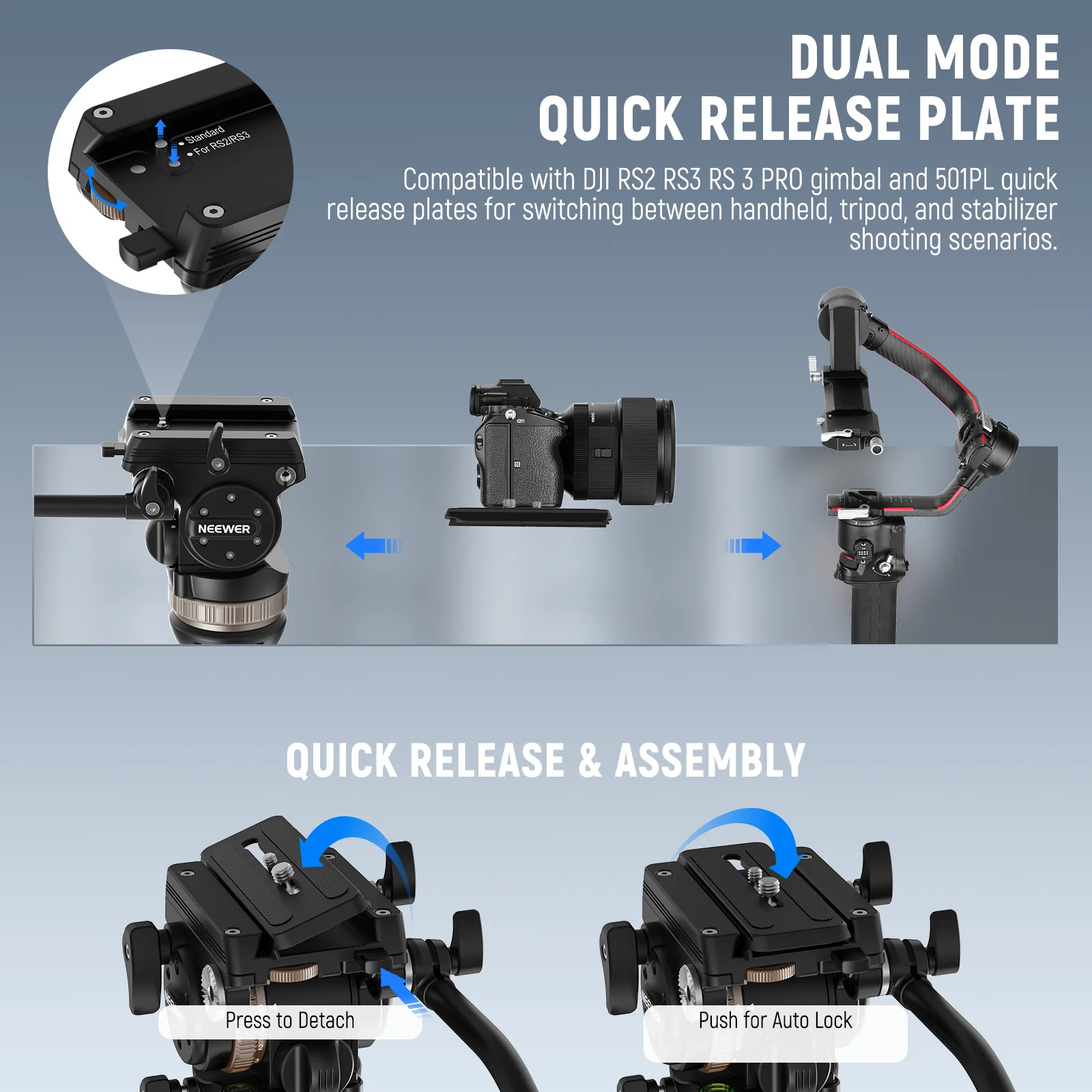 NEEWER TH45 Tripod Fluid Head with Adjustable Damping - Image 5
