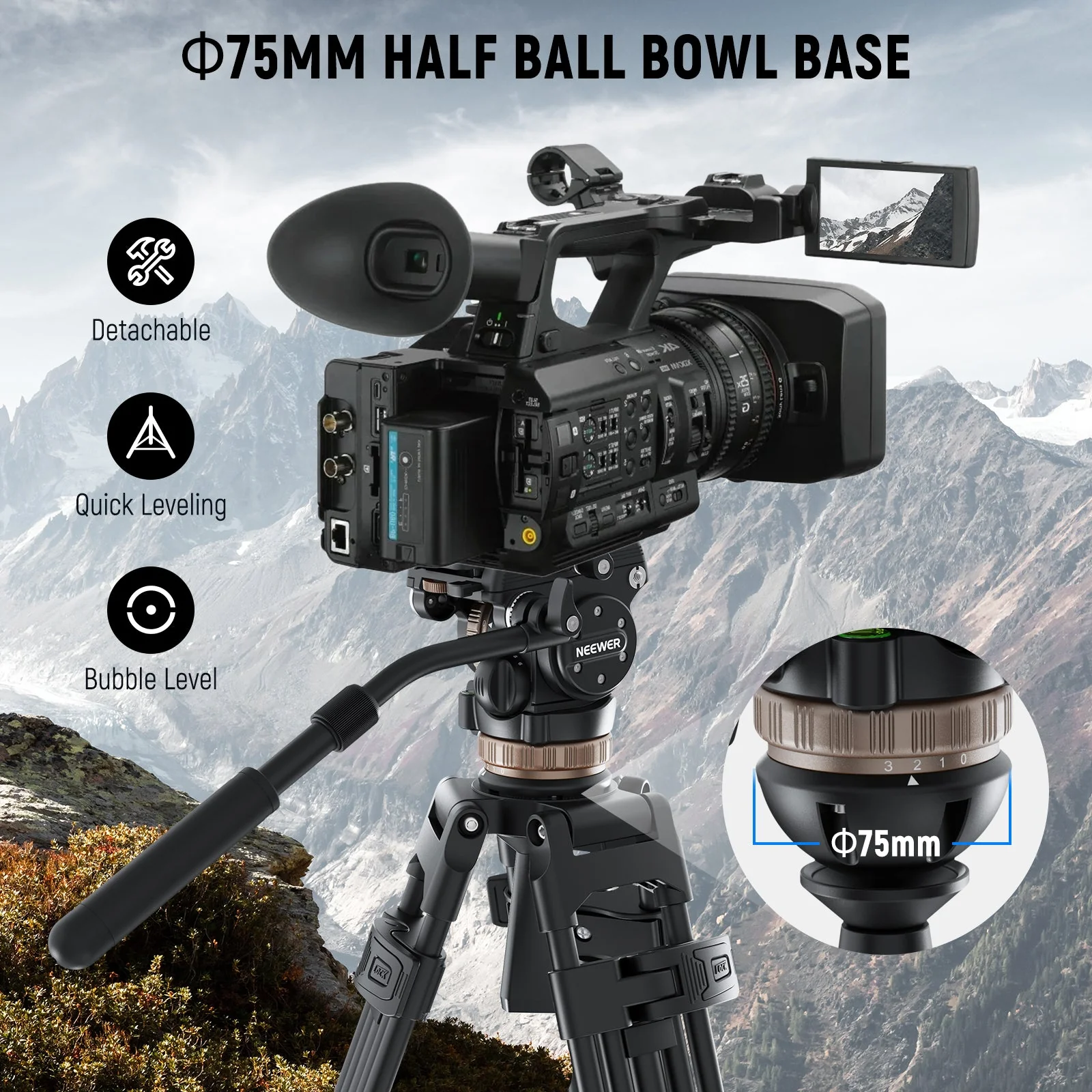 NEEWER TH45 Tripod Fluid Head with Adjustable Damping - Image 6