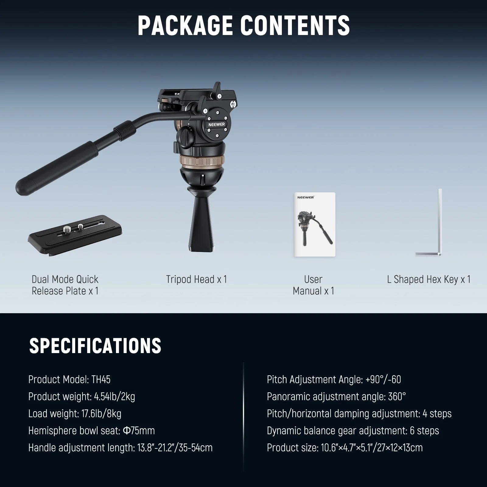 NEEWER TH45 Tripod Fluid Head with Adjustable Damping - Image 9