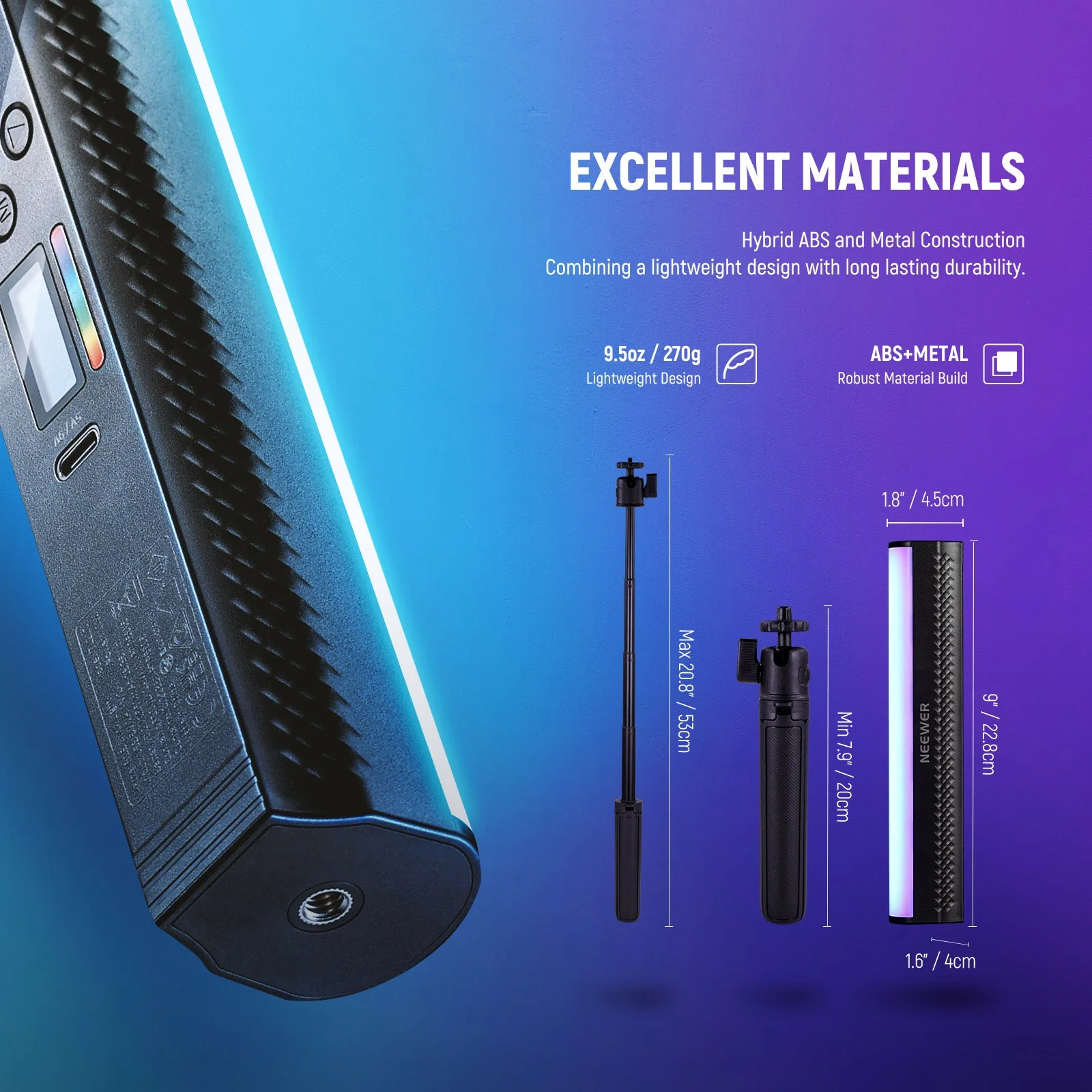 NEEWER TL20C/TL21C RGB Magnetic Handheld Light Wand Kit with Stand - Image 6