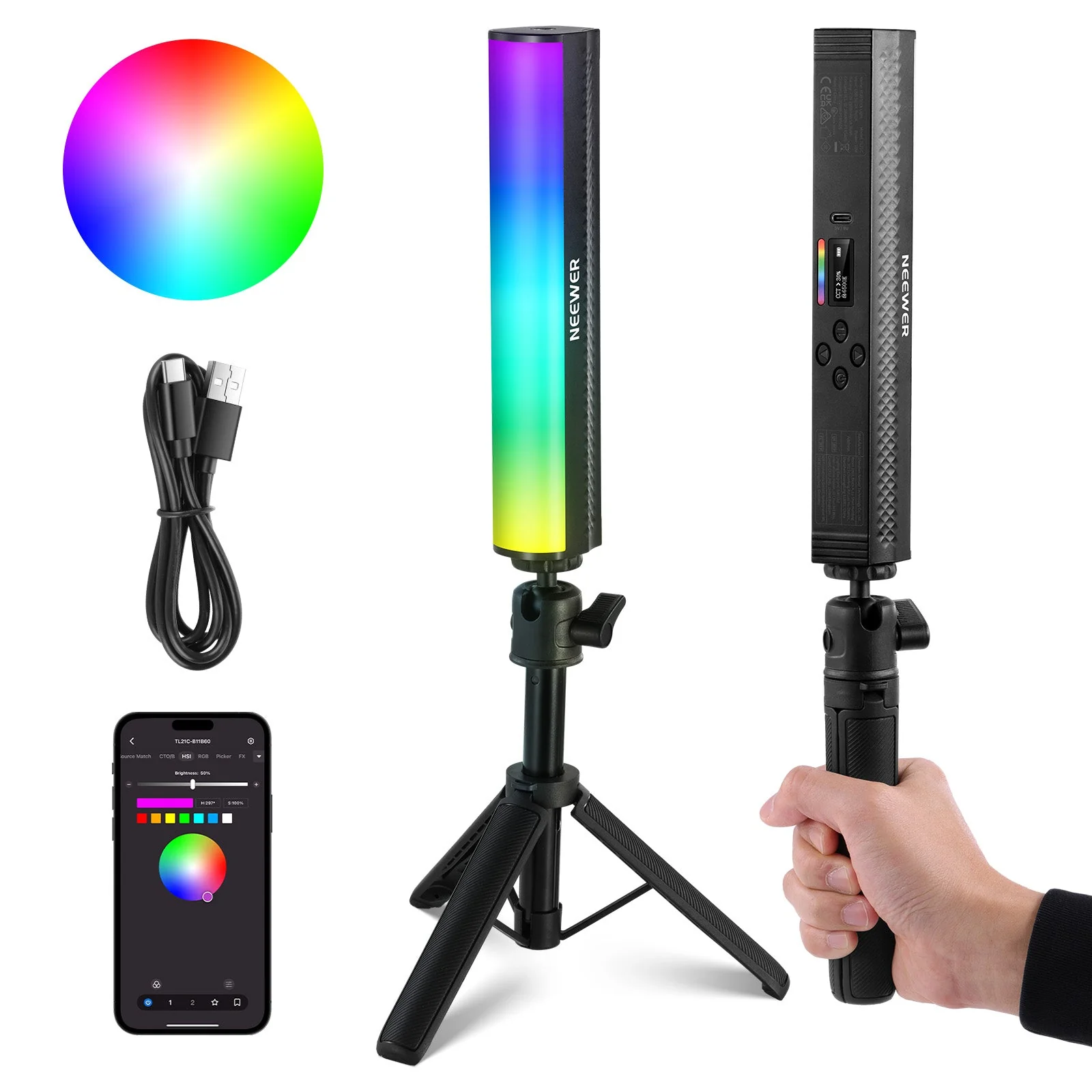 NEEWER TL20C/TL21C RGB Magnetic Handheld Light Wand Kit with Stand - Image 9