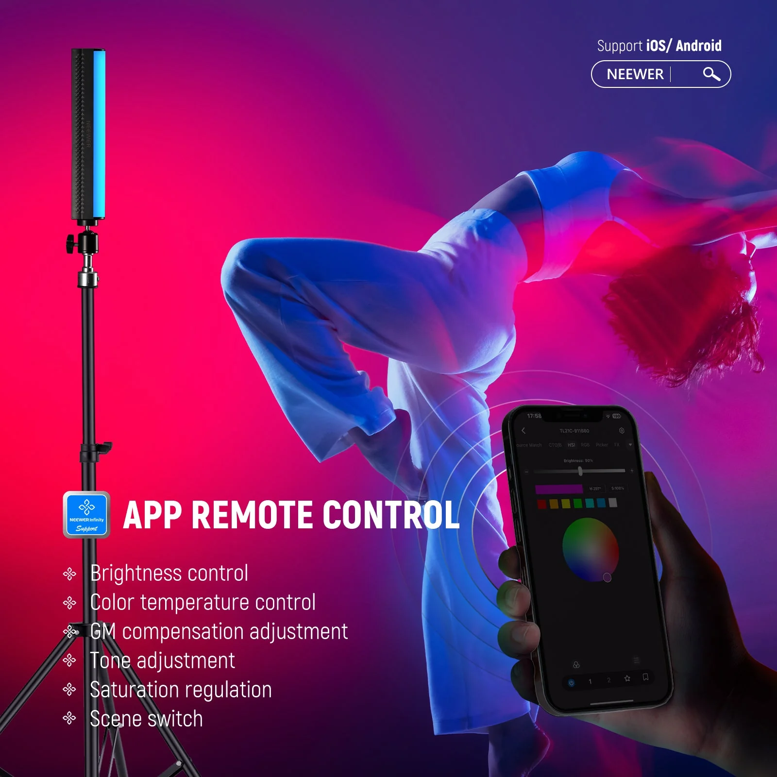 NEEWER TL21C 10W RGB Magnetic Light Stick with APP Control - Image 3