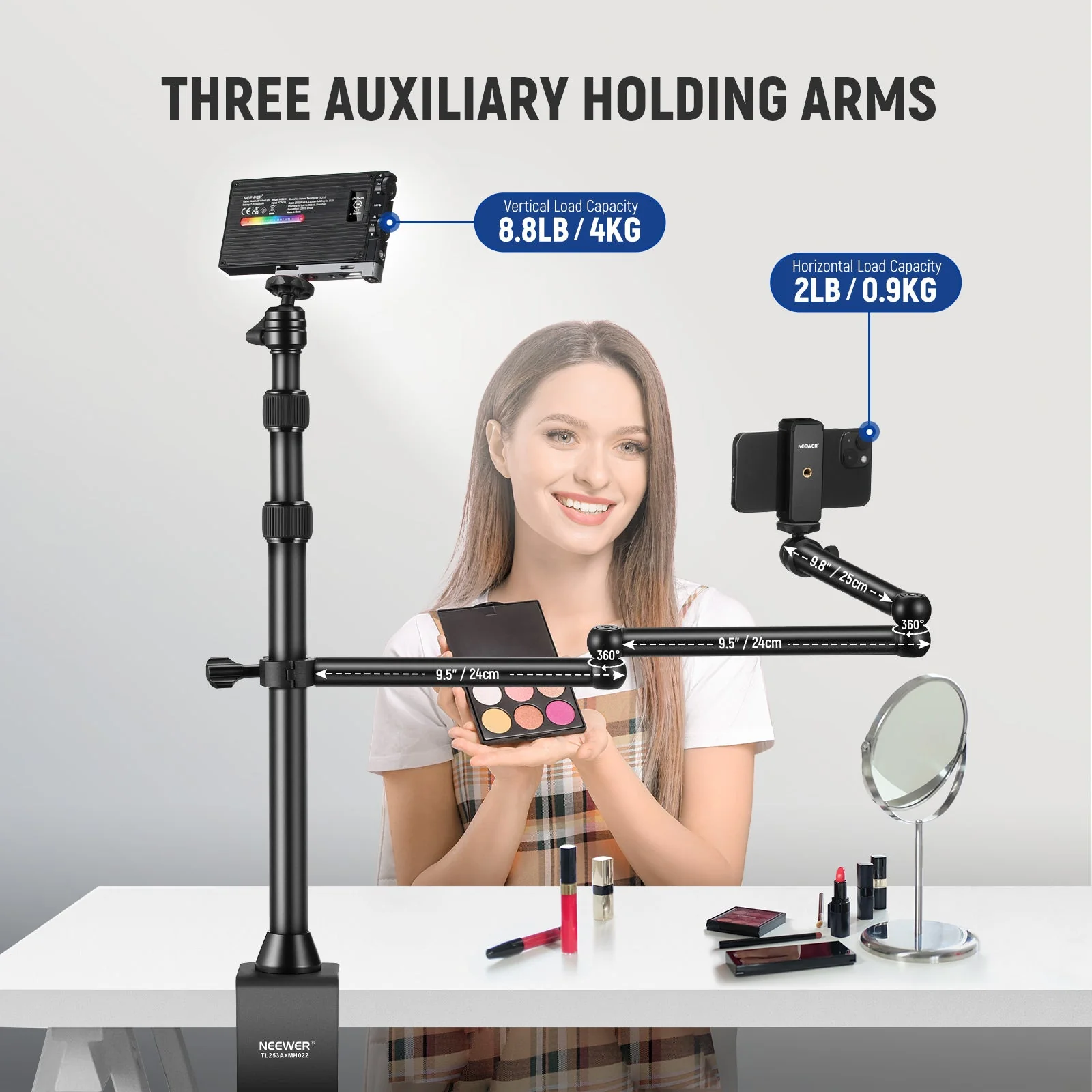 NEEWER TL253A+MH022 Upgraded Tabletop Camera Mount Stand - Image 3
