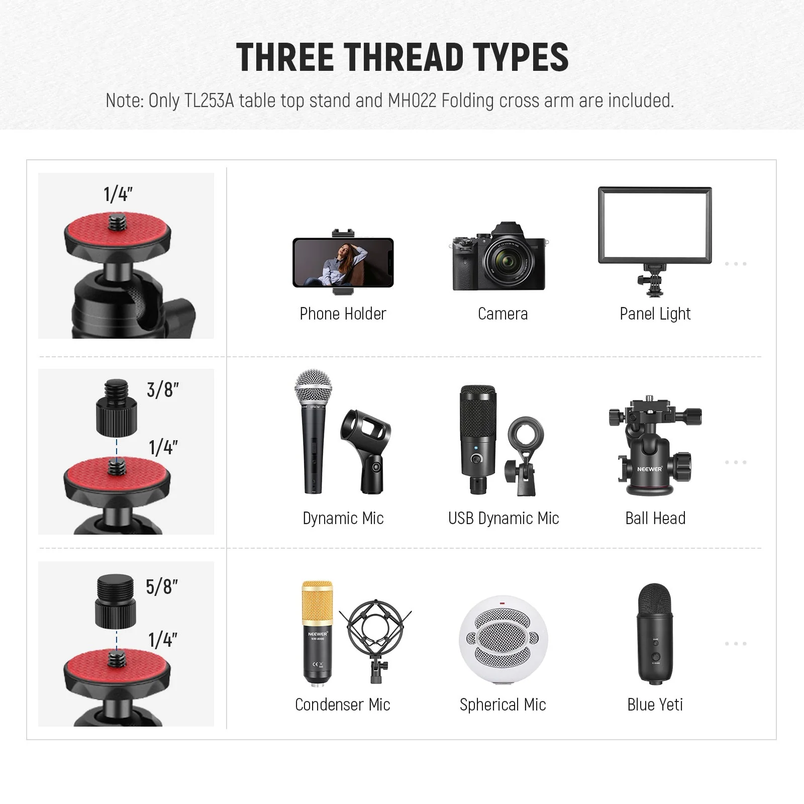 NEEWER TL253A+MH022 Upgraded Tabletop Camera Mount Stand - Image 5