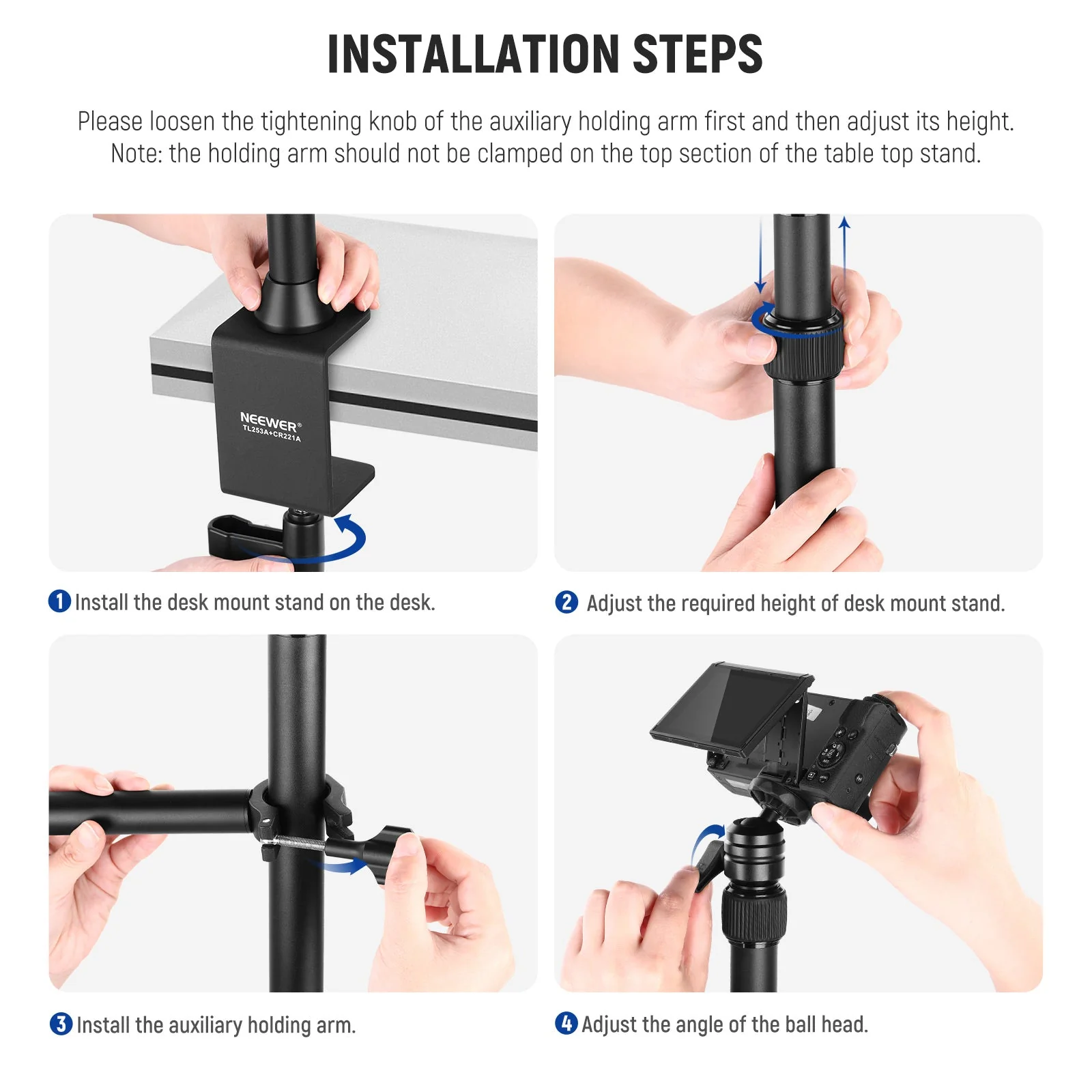 NEEWER TL253A+MH022 Upgraded Tabletop Camera Mount Stand - Image 7