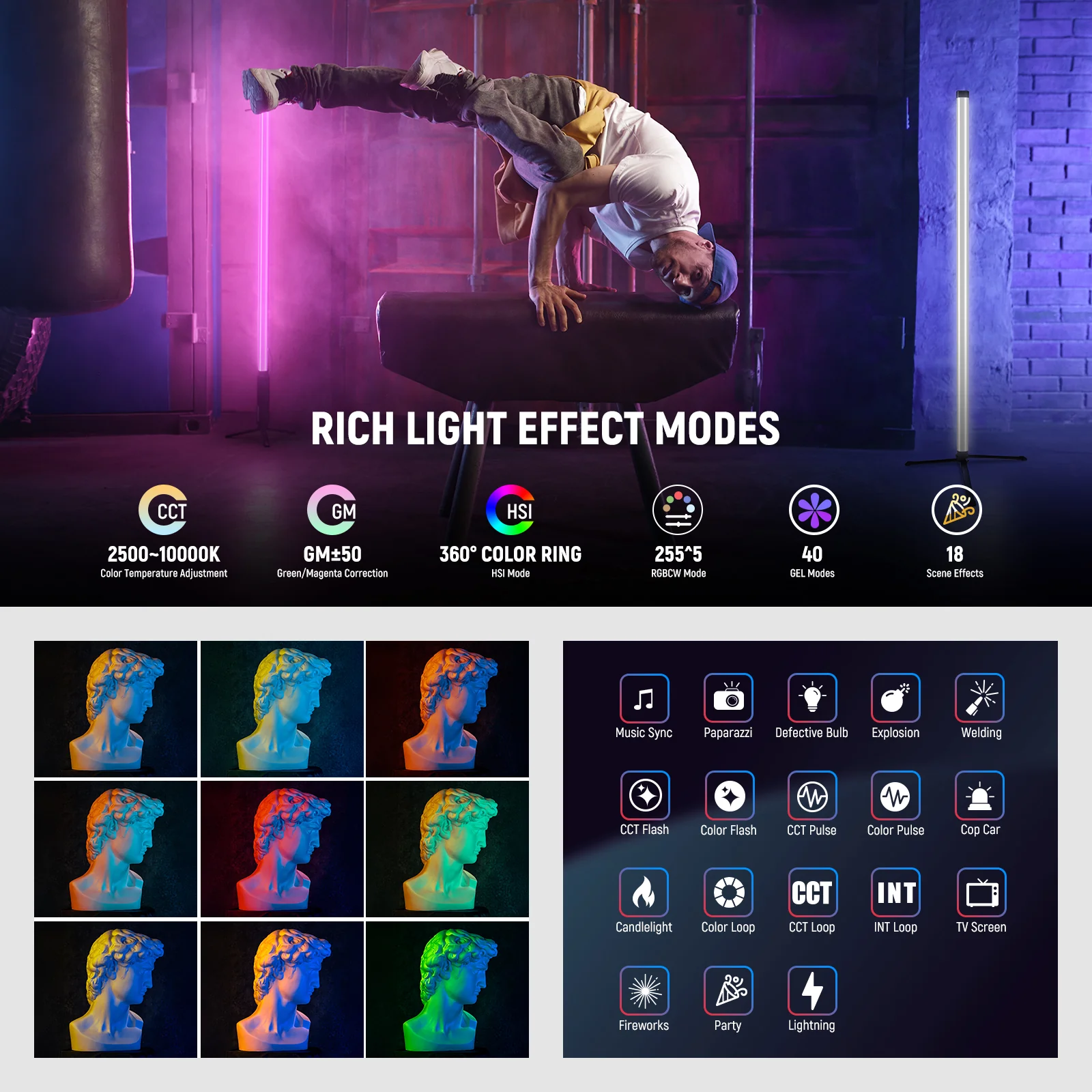 NEEWER TL90C 30W RGB LED Tube Light with APP/2.4G/DMX Control - Image 4