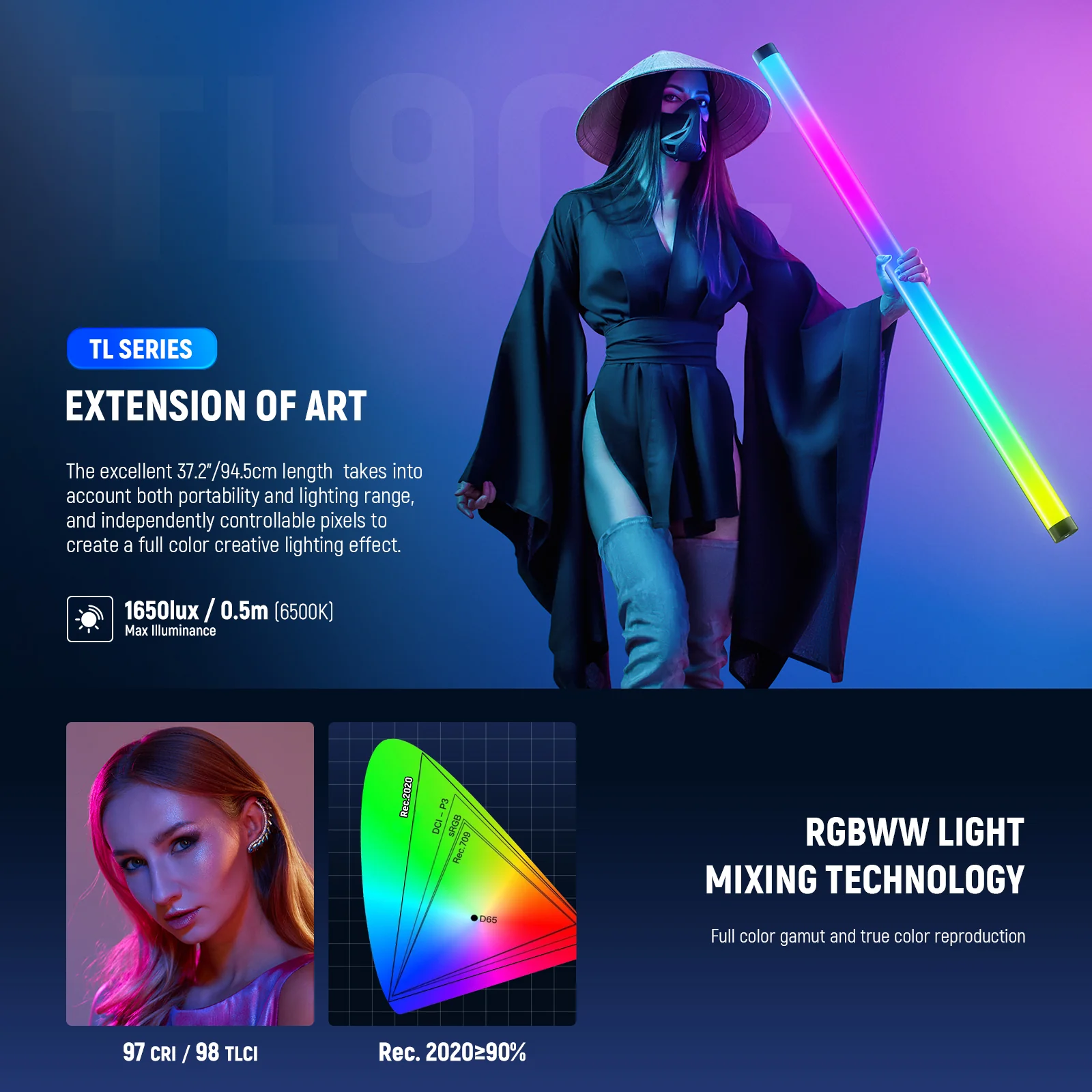 NEEWER TL90C 30W RGB LED Tube Light with APP/2.4G/DMX Control - Image 5