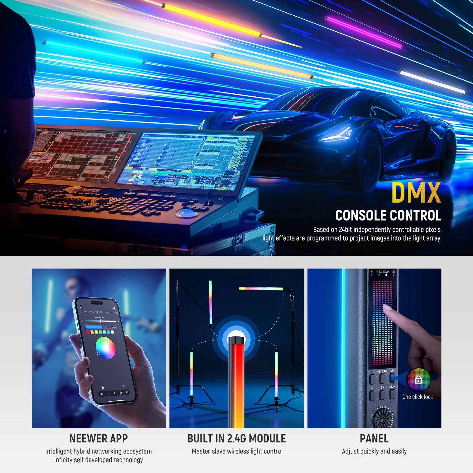 NEEWER TL90C 30W RGB LED Tube Light with APP/2.4G/DMX Control - Image 6