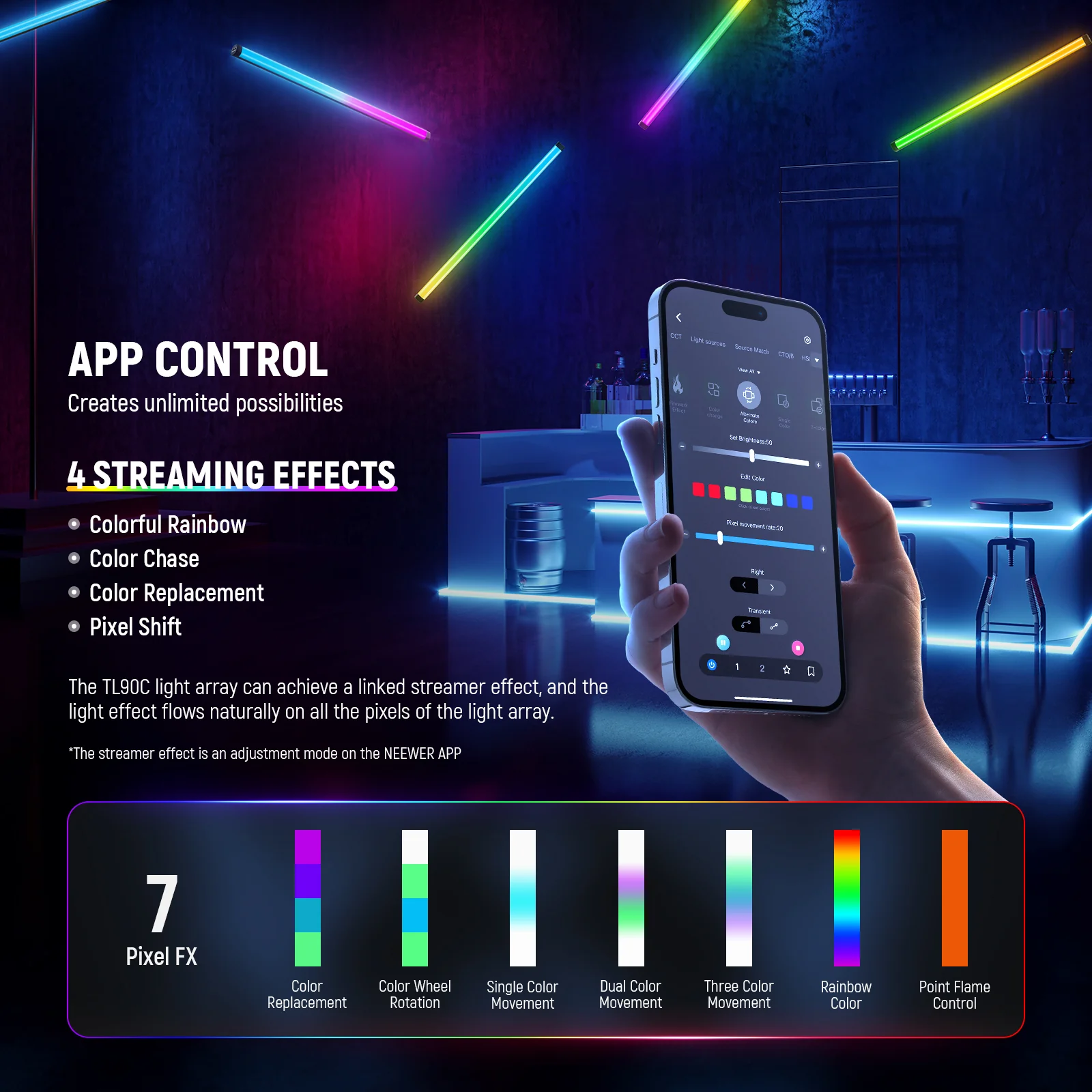 NEEWER TL90C 30W RGB LED Tube Light with APP/2.4G/DMX Control - Image 7