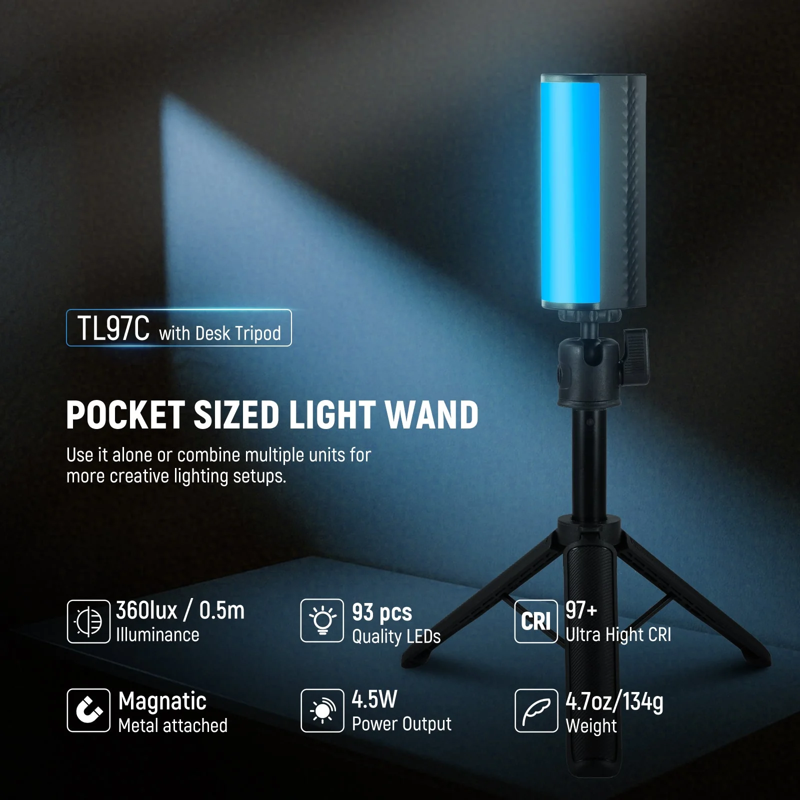 NEEWER TL97C Magnetic Handheld Light Wand with Desk Tripod - Image 2